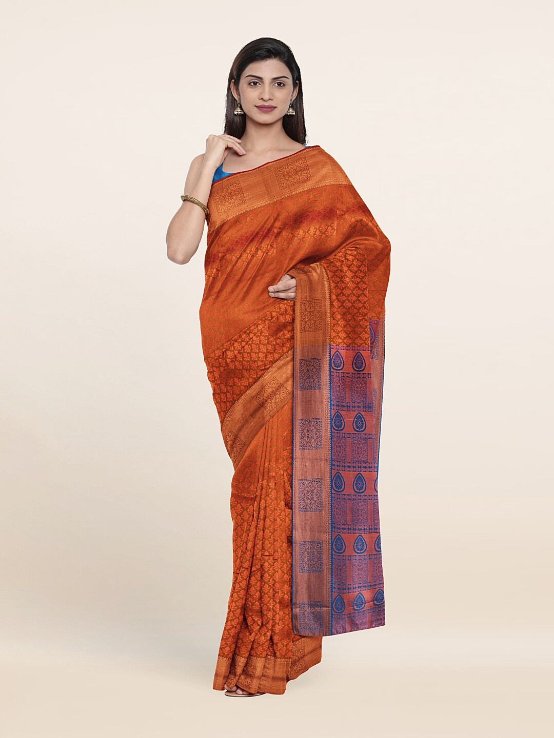 

Pothys Pink & Blue Woven Design Zari Pure Silk Saree