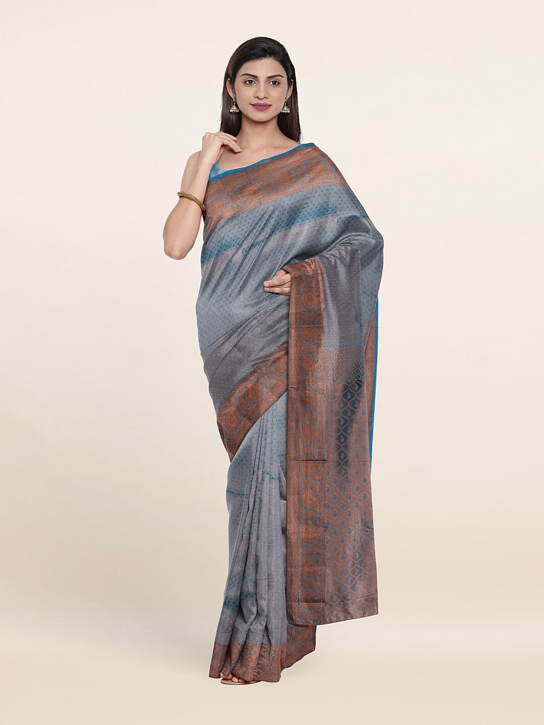 

Pothys Blue & Gold-Toned Woven Design Zari Pure Silk Saree