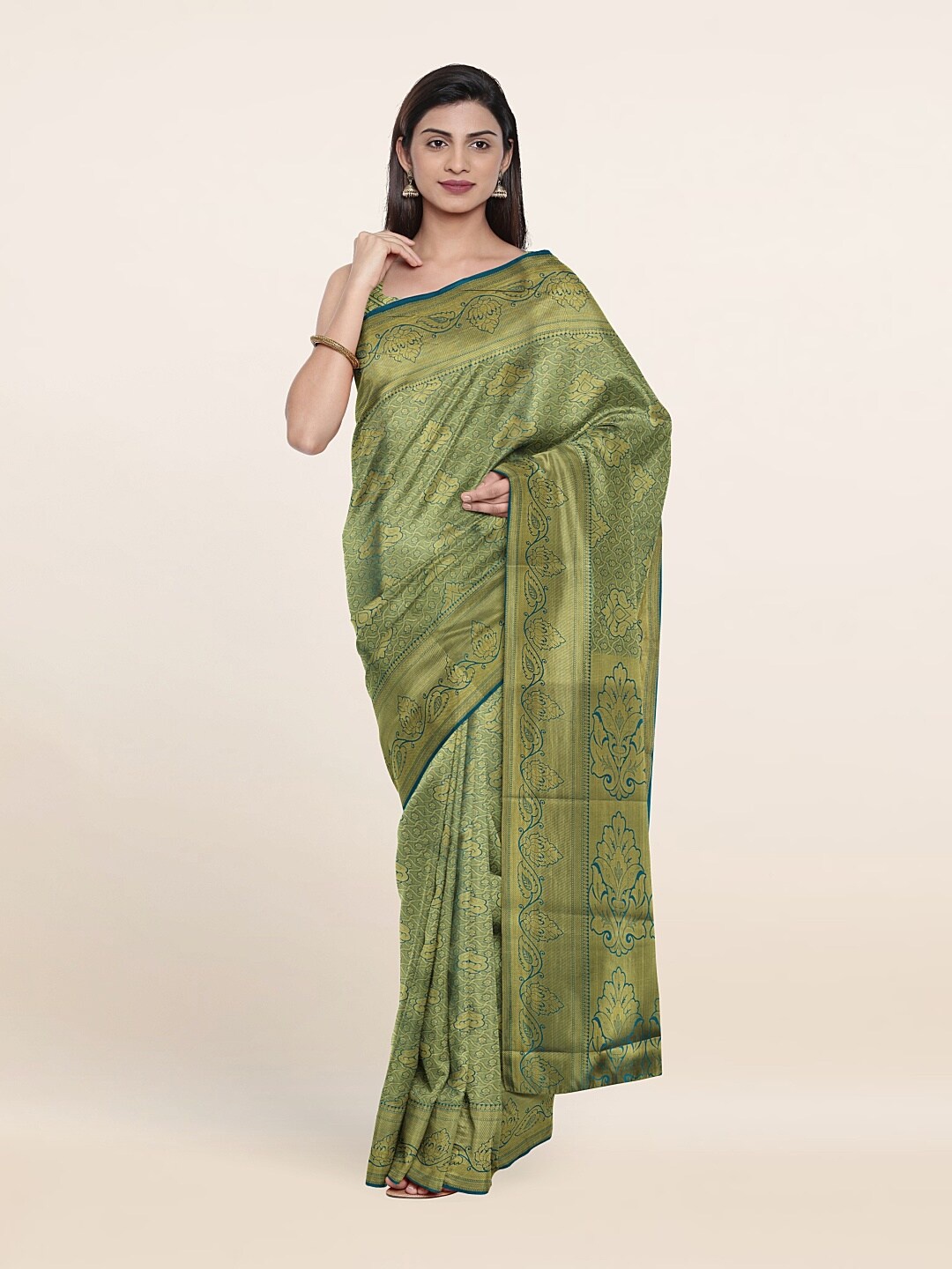 

Pothys Green & Gold-Toned Woven Design Pure Silk Saree