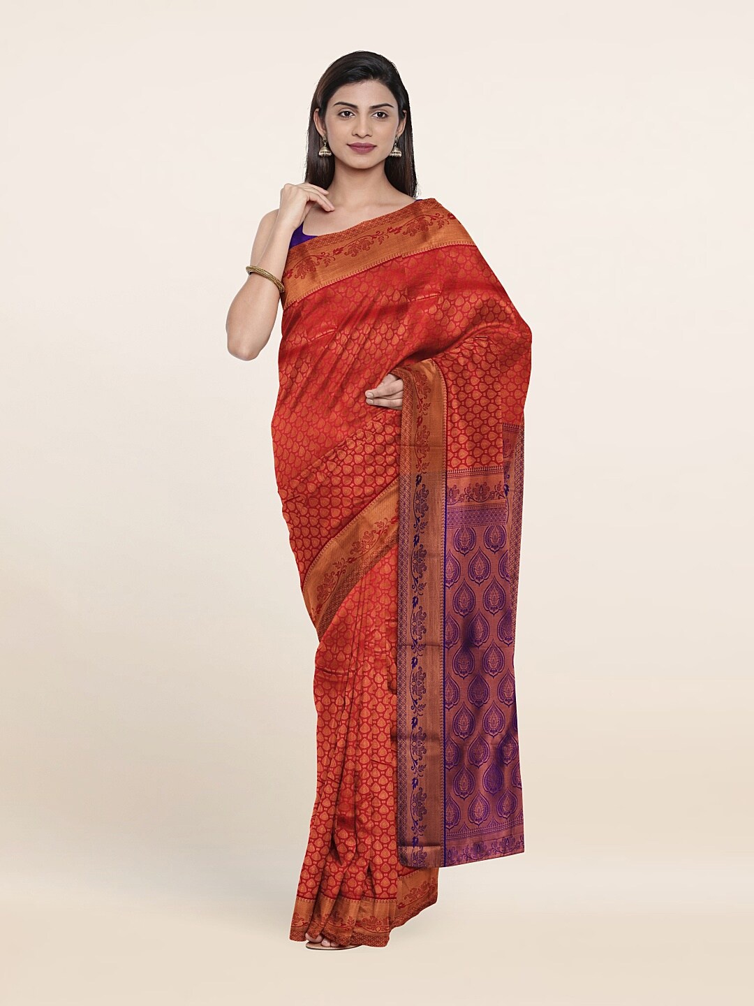 

Pothys Pink & Purple Woven Design Zari Pure Silk Saree