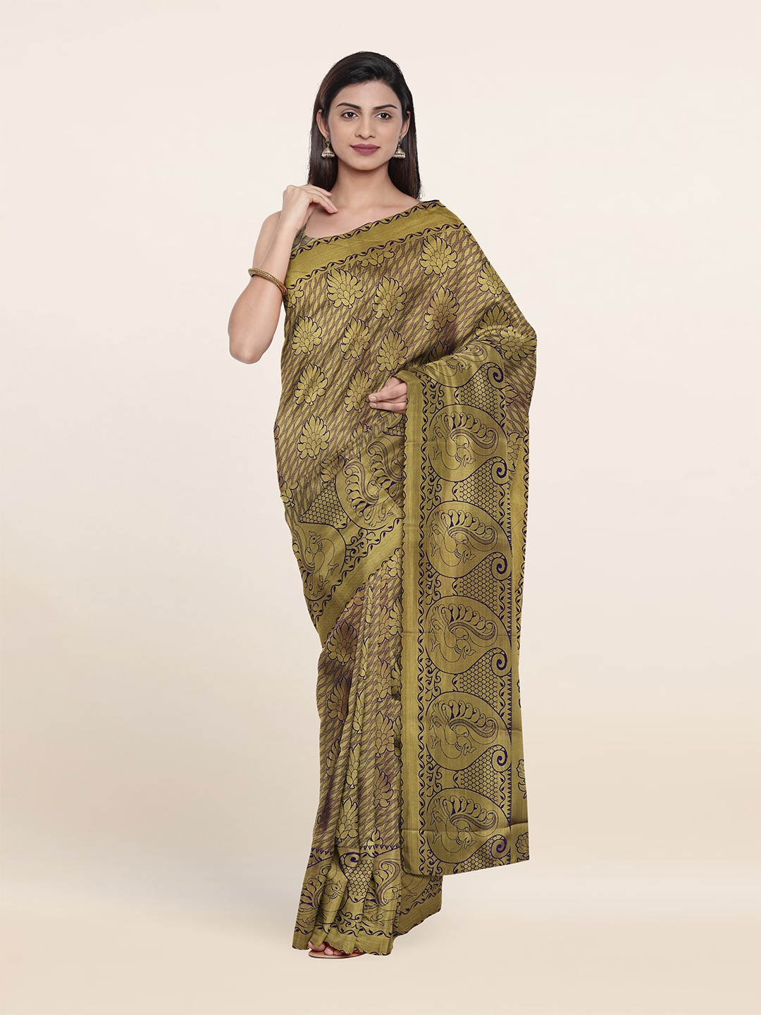 

Pothys Blue & Gold-Toned Woven Design Zari Pure Silk Saree