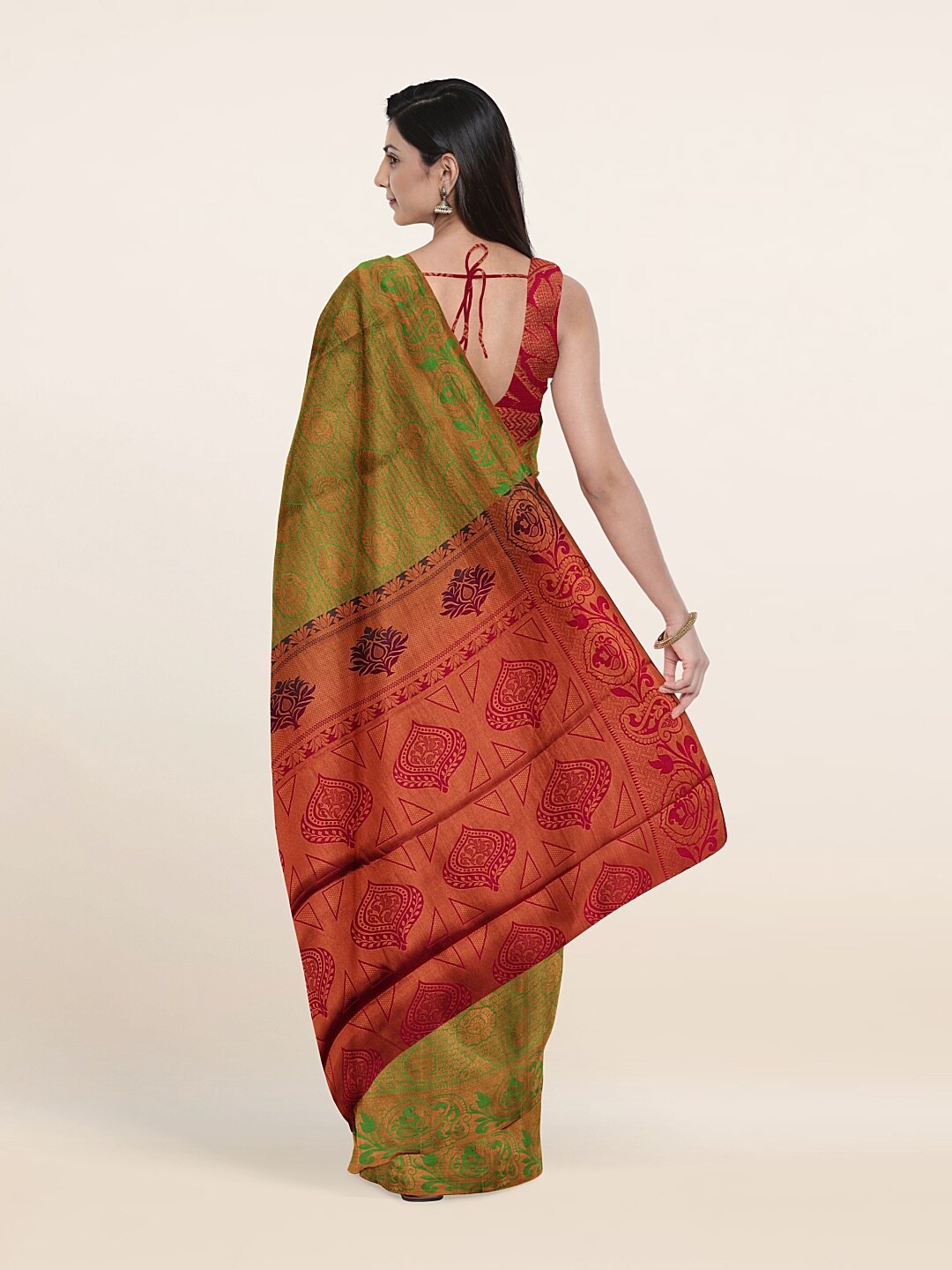 

Pothys Green & Magenta Floral Zari Pure Silk Saree