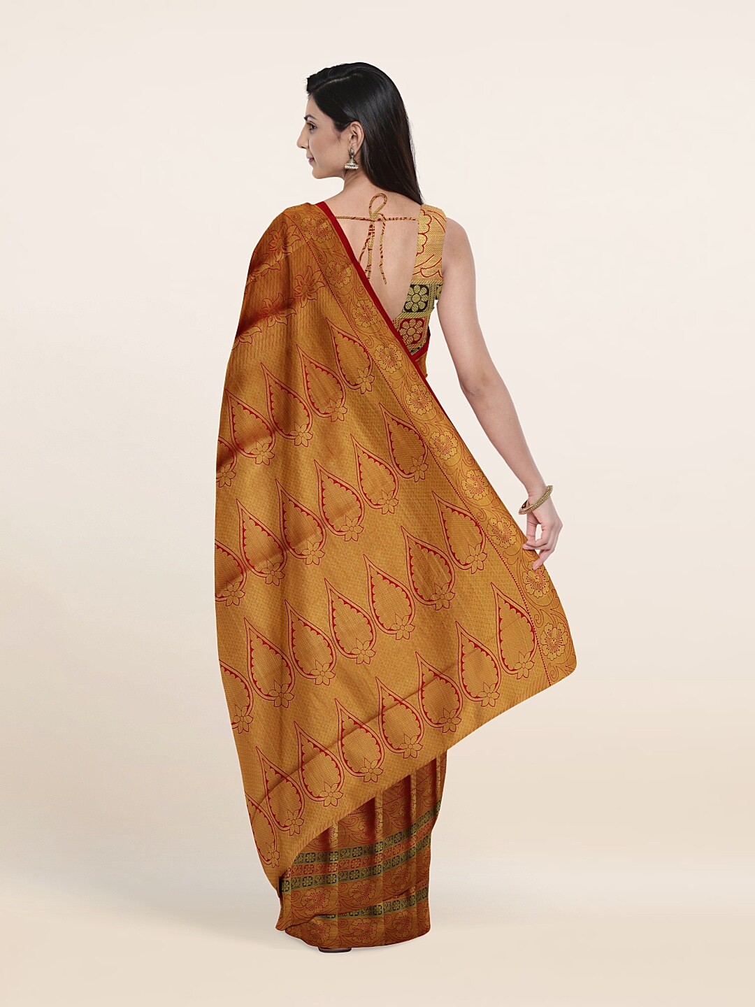 

Pothys Pink & Green Floral Zari Pure Silk Saree