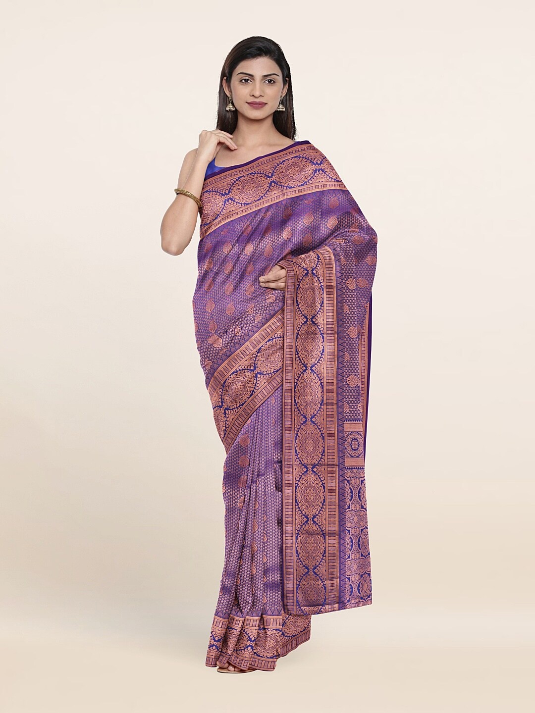 

Pothys Blue & Pink Woven Design Pure Silk Saree