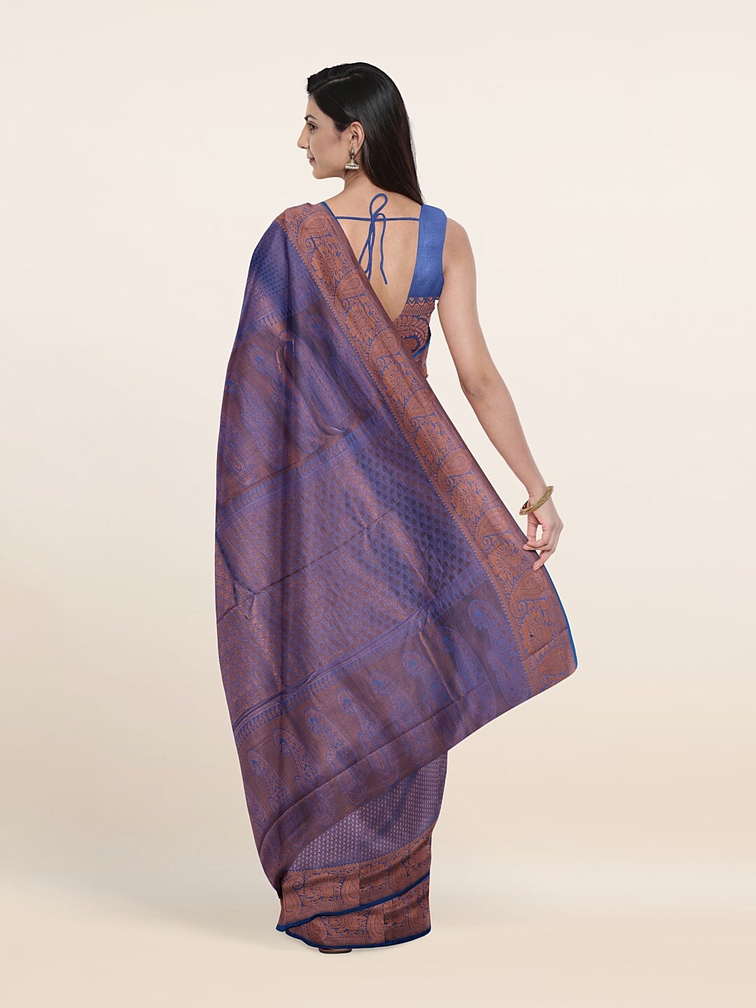 

Pothys Blue & Copper-Toned Paisley Pure Silk Saree