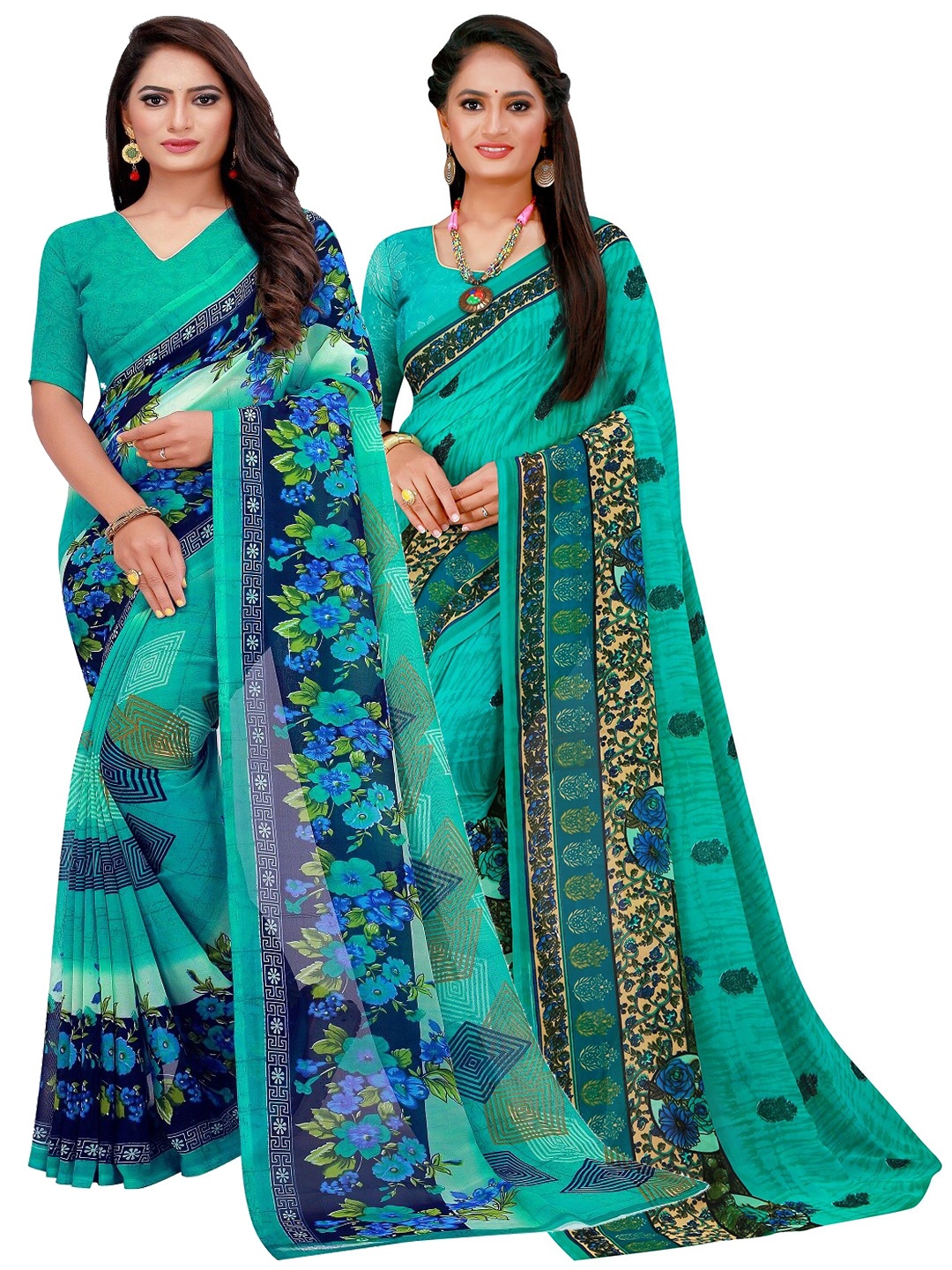 

KALINI Green Set of 2 Printed Pure Georgette Saree