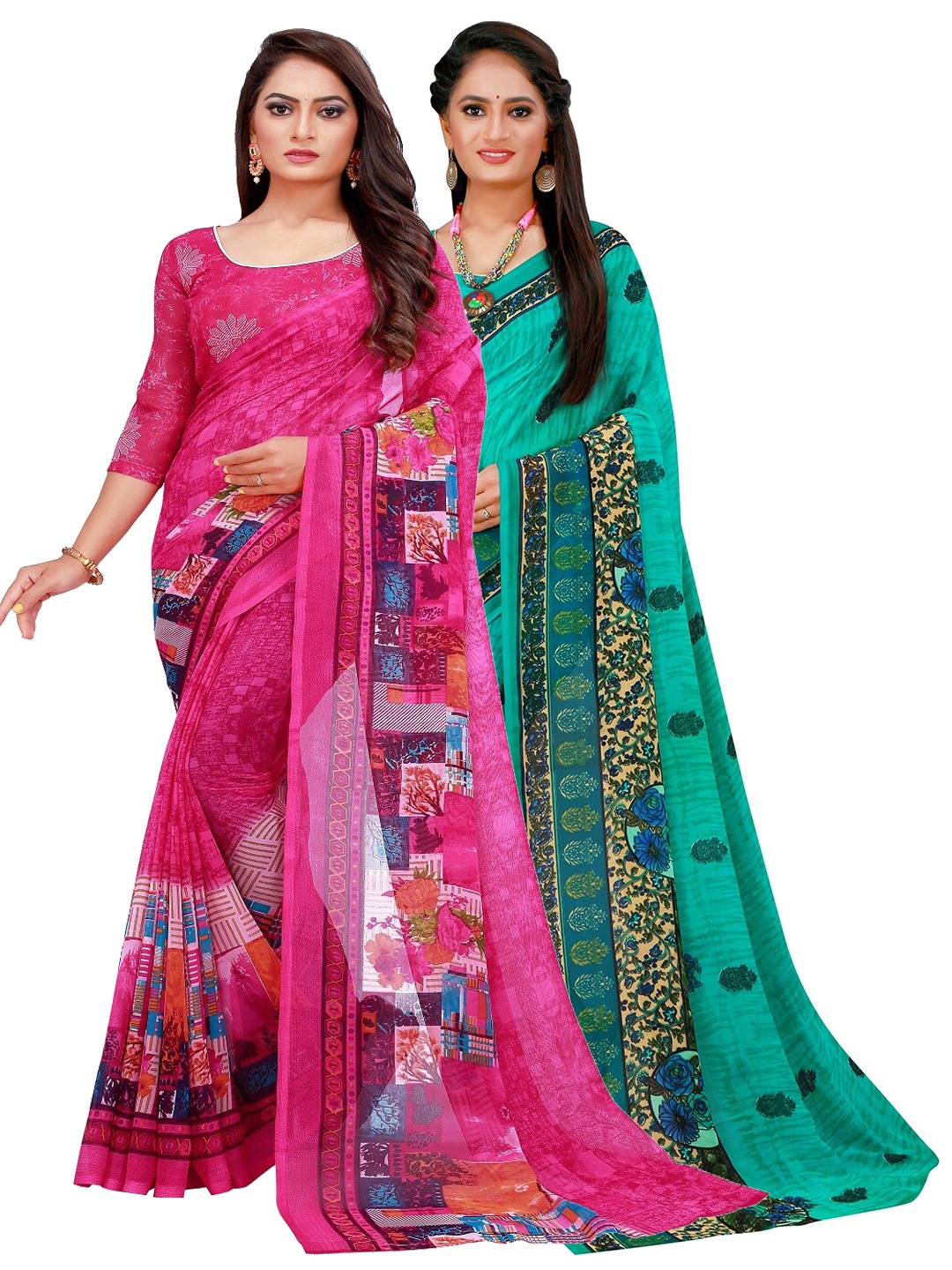 

KALINI Magenta & Green Pure Georgette Saree