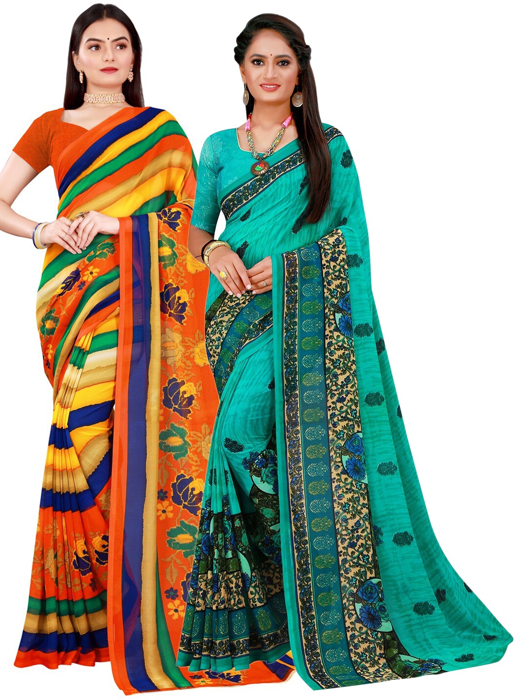 

KALINI Set Of 2 Multicoloured Floral Pure Georgette Saree, Multi