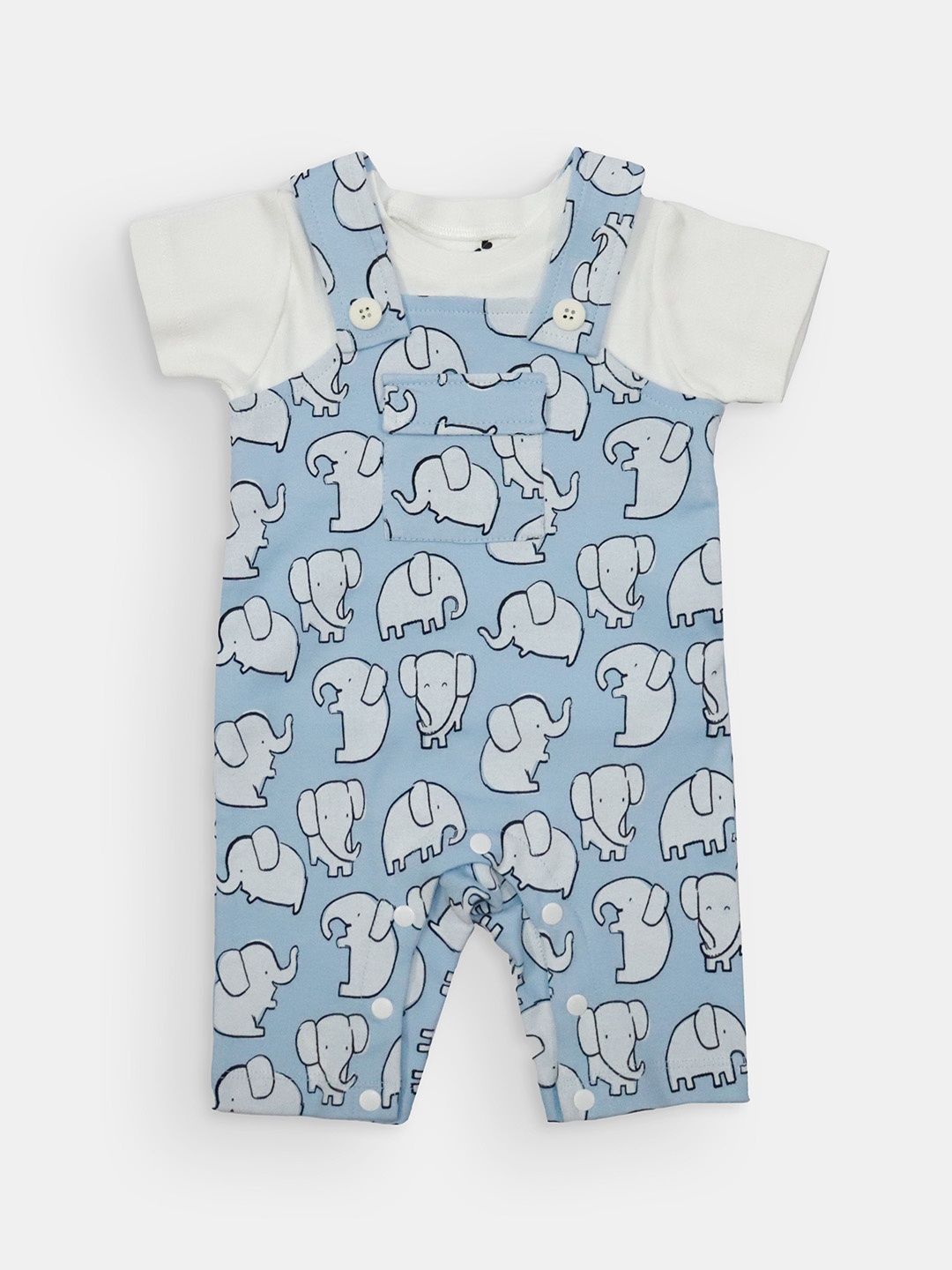 

Little Carrot Kids Straight-Fit Blue Printed Cotton Dungarees