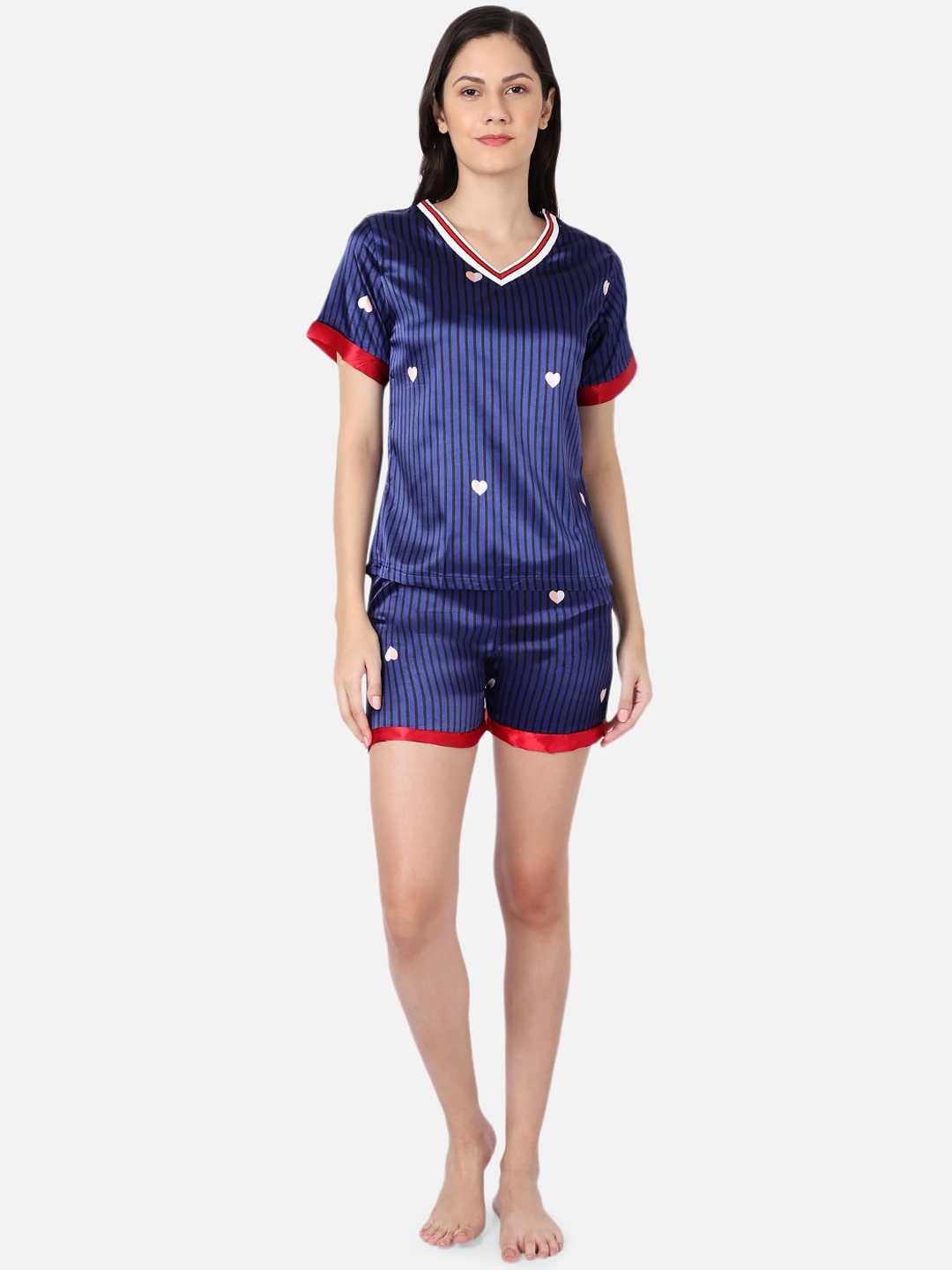 

GRACIT Women Navy Blue & White Printed Night suit