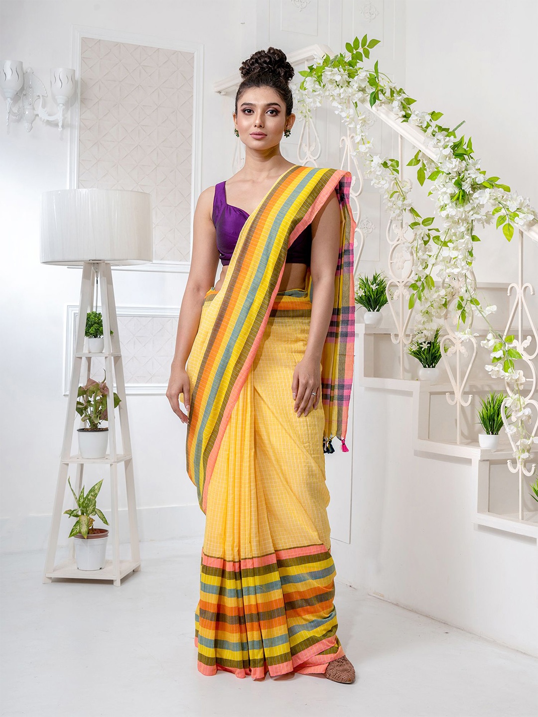 

Charukriti Yellow & Green Woven Design Pure Cotton Saree