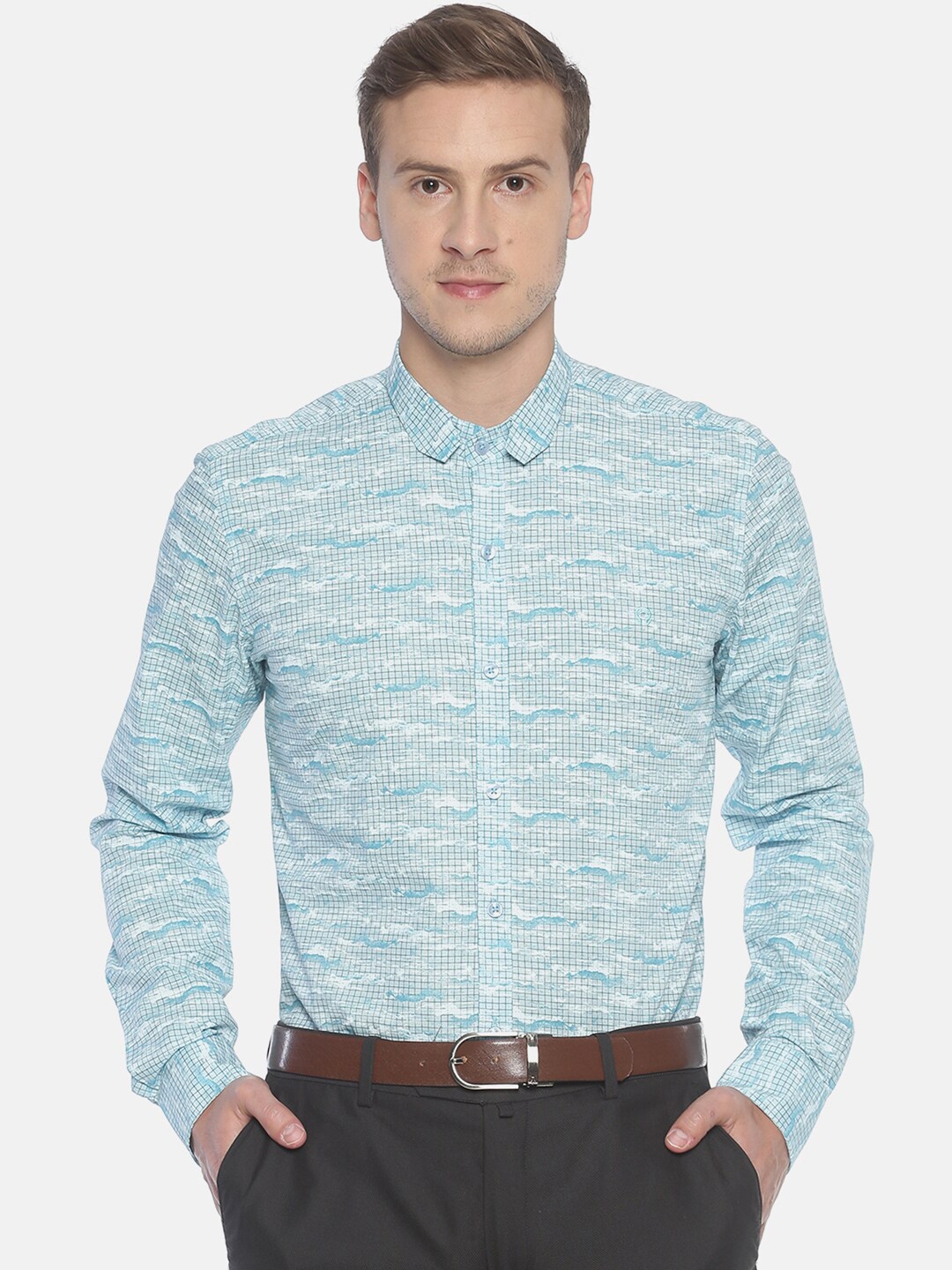 

COUPER & COLL Men Blue Premium Slim Fit Printed Party Shirt