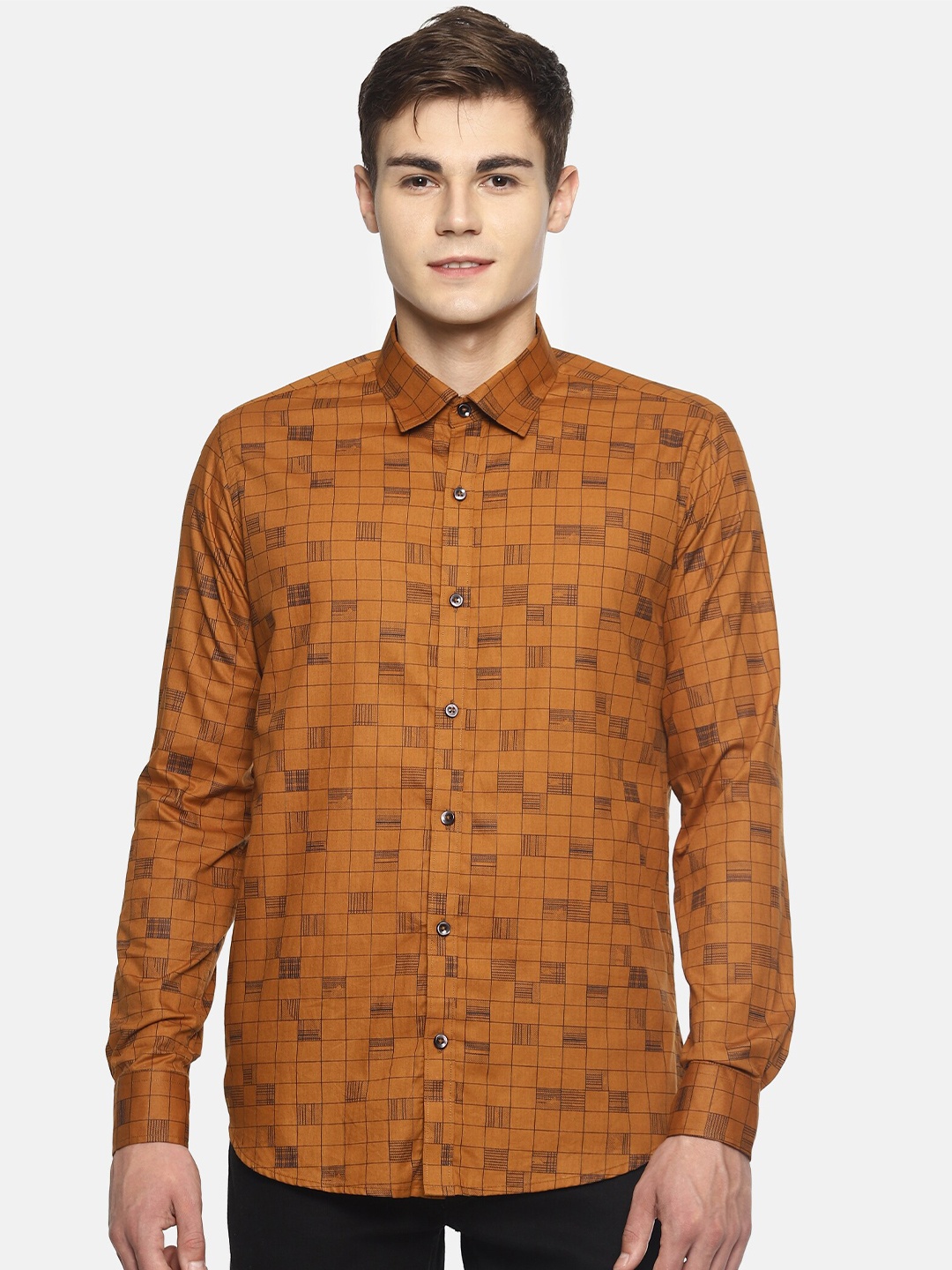 

COUPER & COLL Men Orange Premium Slim Fit Printed Cotton Casual Shirt