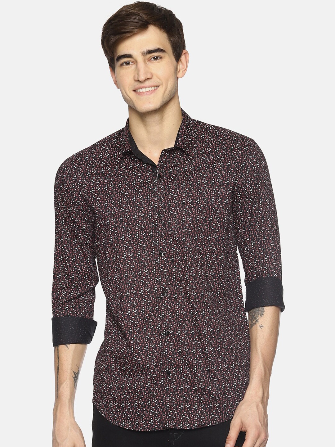 

COUPER & COLL Men Maroon Premium Slim Fit Floral Printed Casual Shirt