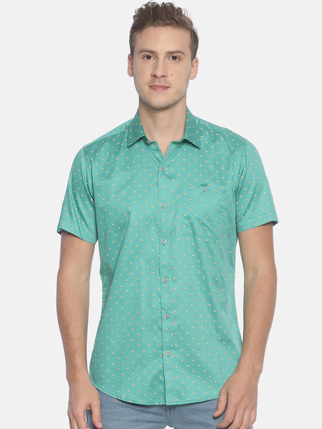 

COUPER & COLL Men Green Slim Fit Printed Casual Shirt