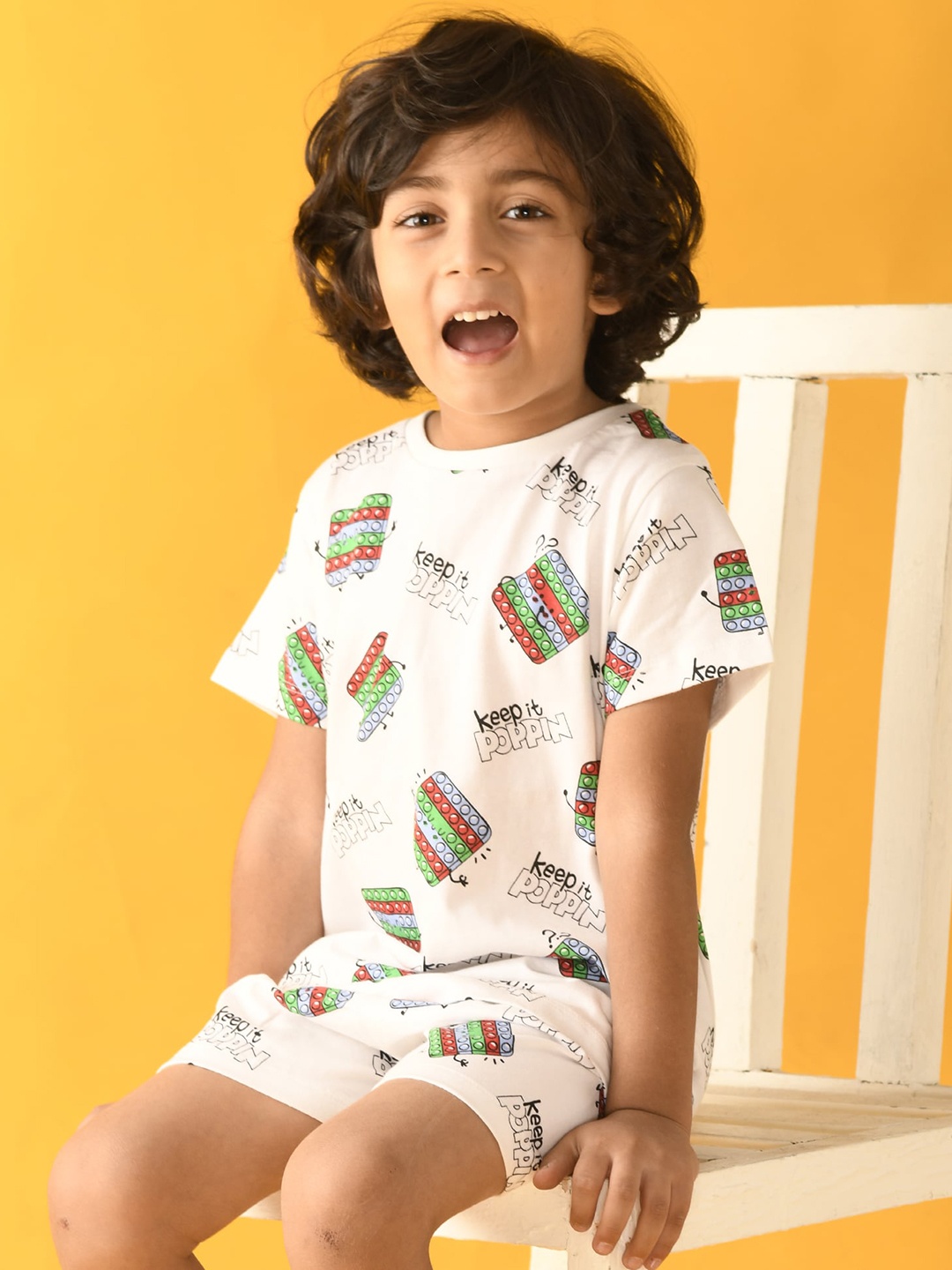 

Anthrilo Boys White & Black Printed Night suit