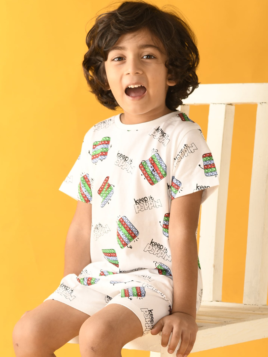

Anthrilo Boys White & Green Printed Night suit