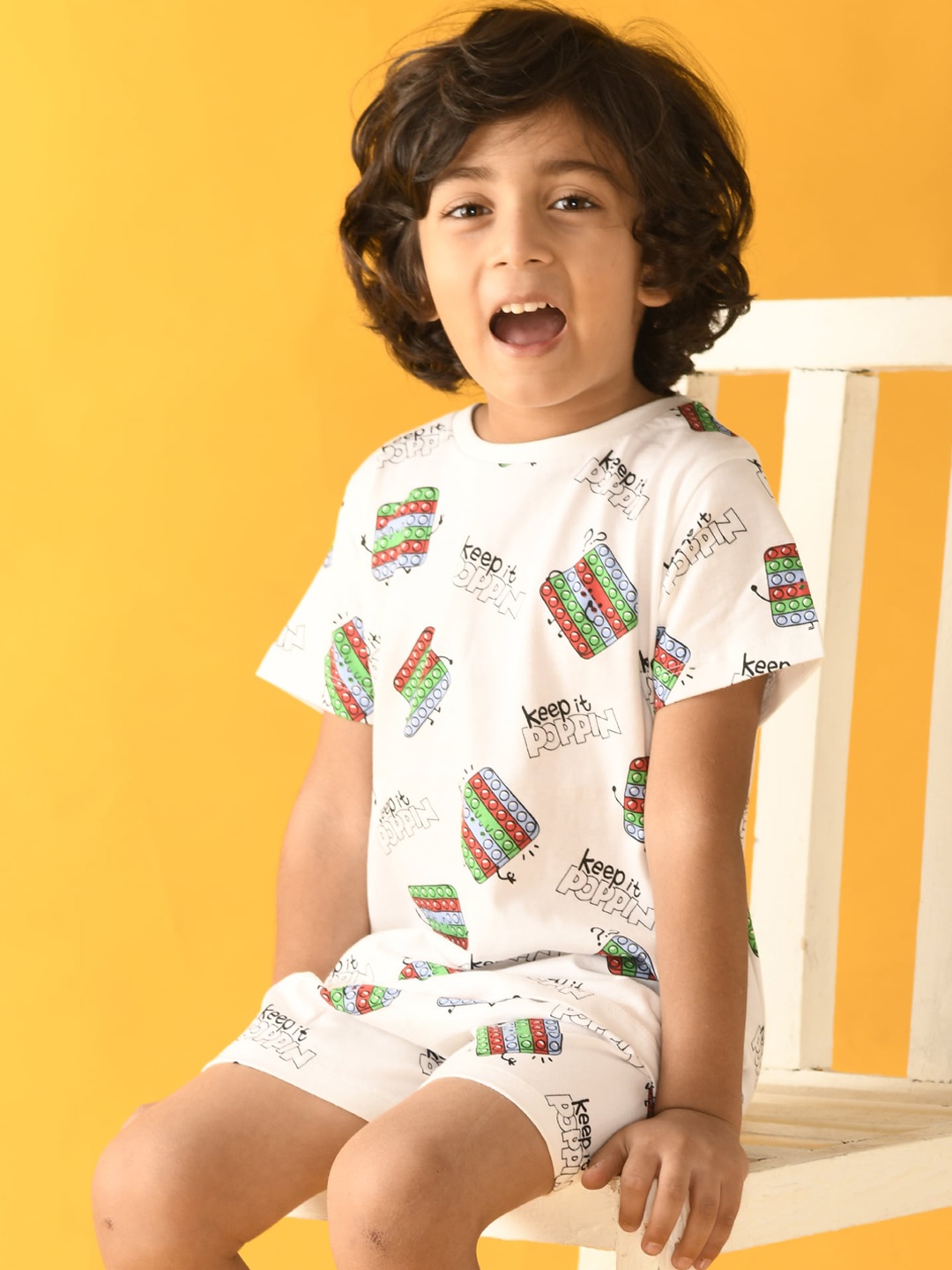 

Anthrilo Boys White & Green Printed Night suit