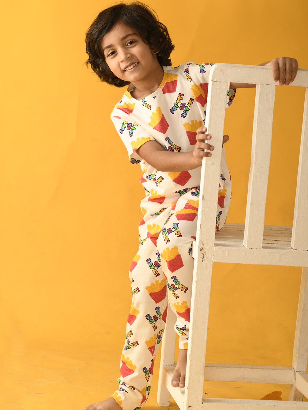 

Anthrilo Boys White & Yellow Printed Night suit
