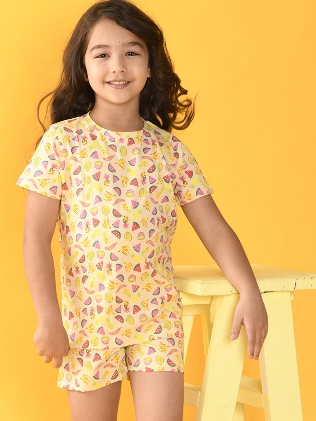 

Anthrilo Girls White & Pink Printed Night suit