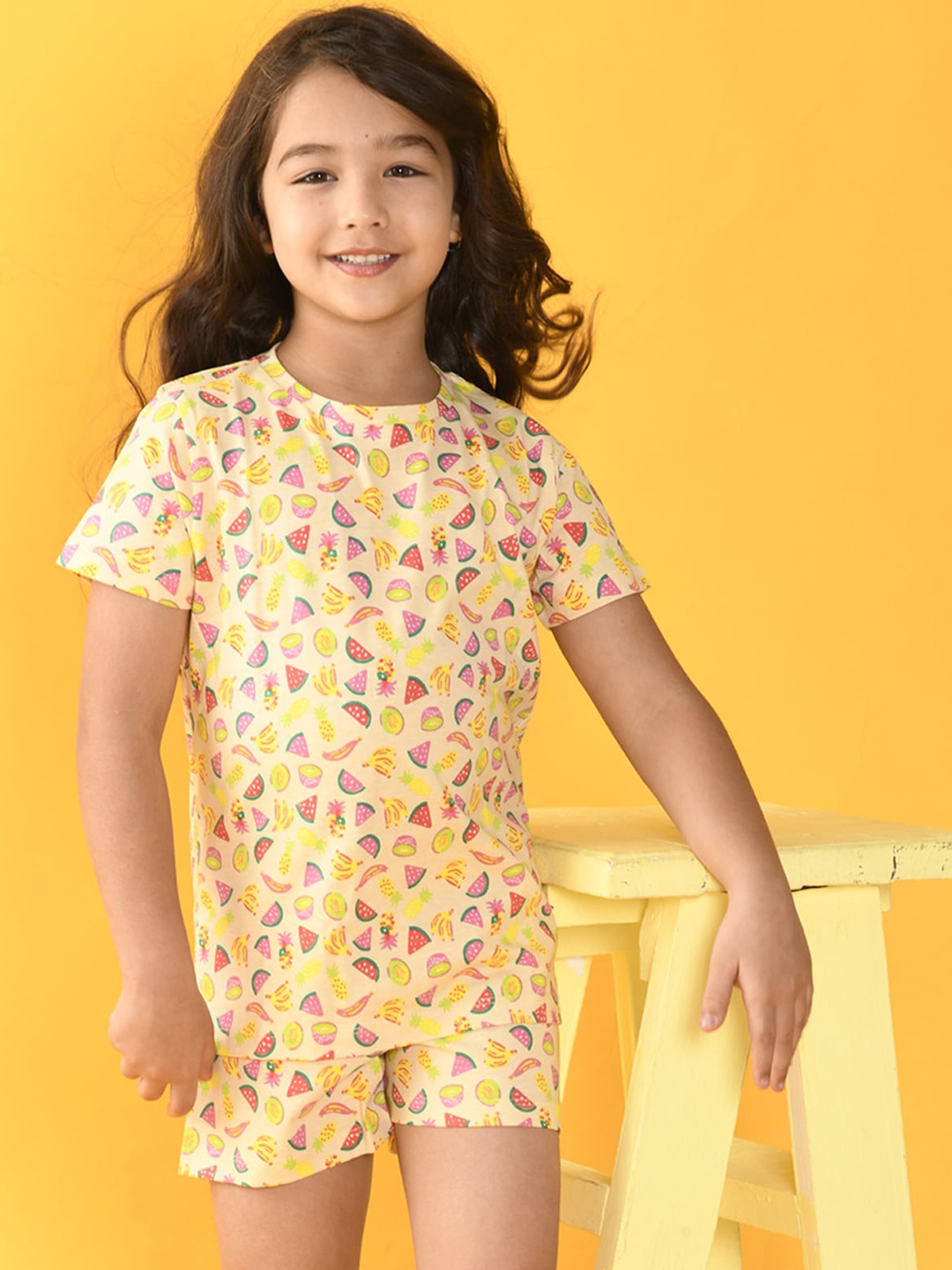 

Anthrilo Girls White & Yellow Printed Night suit