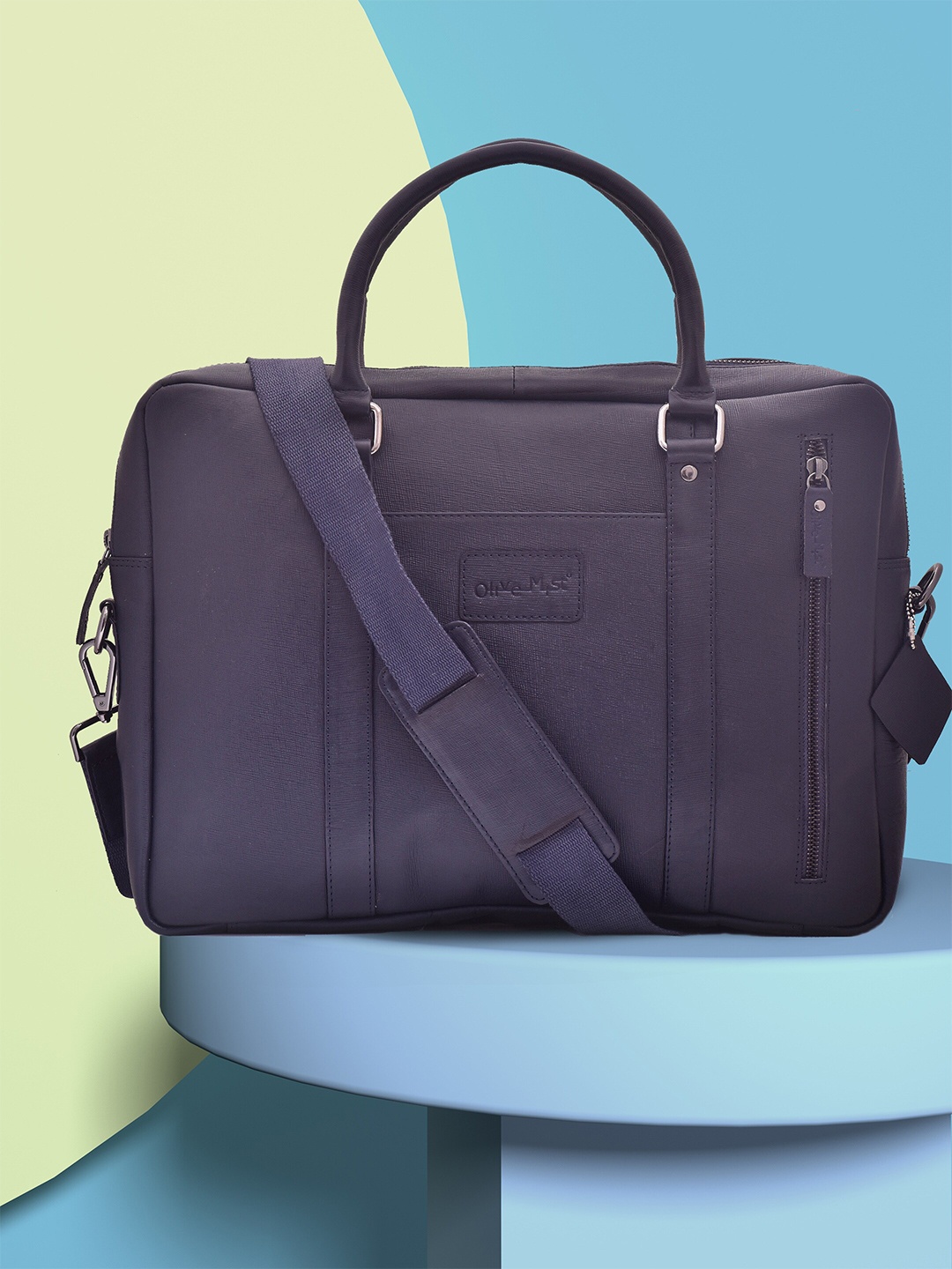 

OLIVE MIST Unisex Blue Textured Leather Laptop Bag