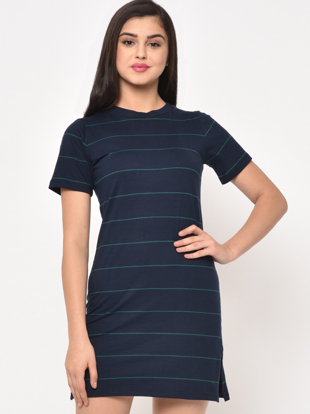 

Rigo Women Navy Blue Striped T-shirt Dress