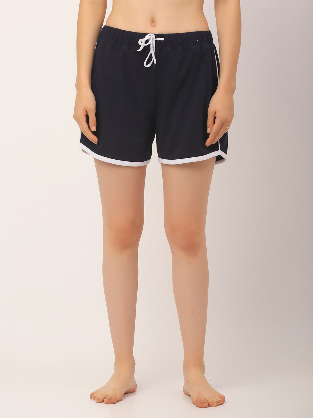 

Rigo Women Navy Blue & White Cotton Lounge Shorts