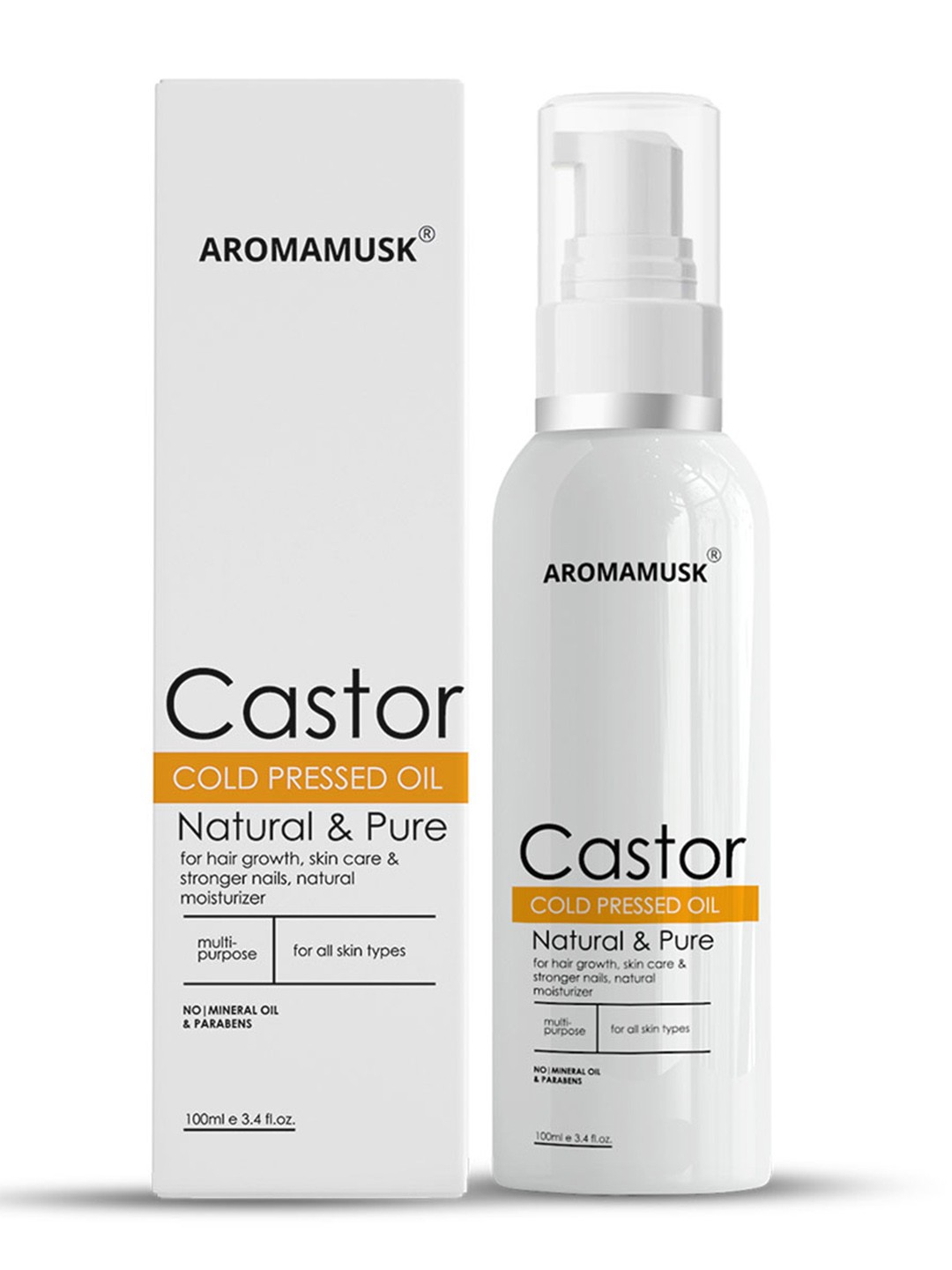 

Aromamusk Pure Cold Pressed Castor Oil for Long & Smooth Hair - 100 ml, White