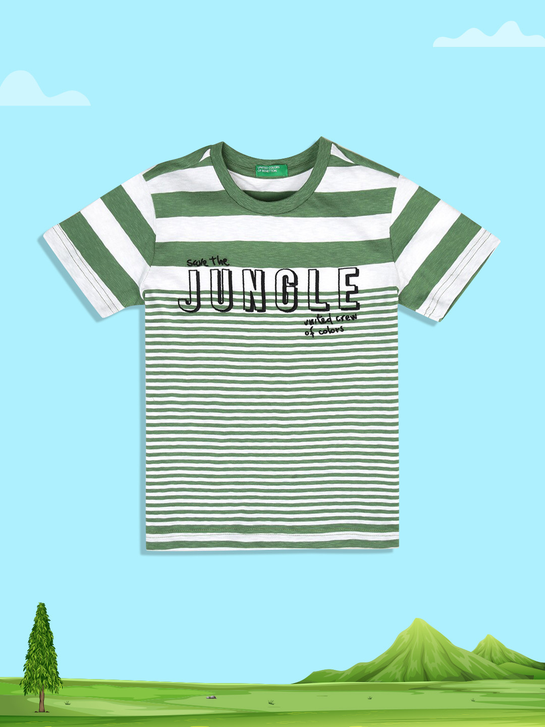 

United Colors of Benetton Boys Red & light cyan Striped Applique T-shirt