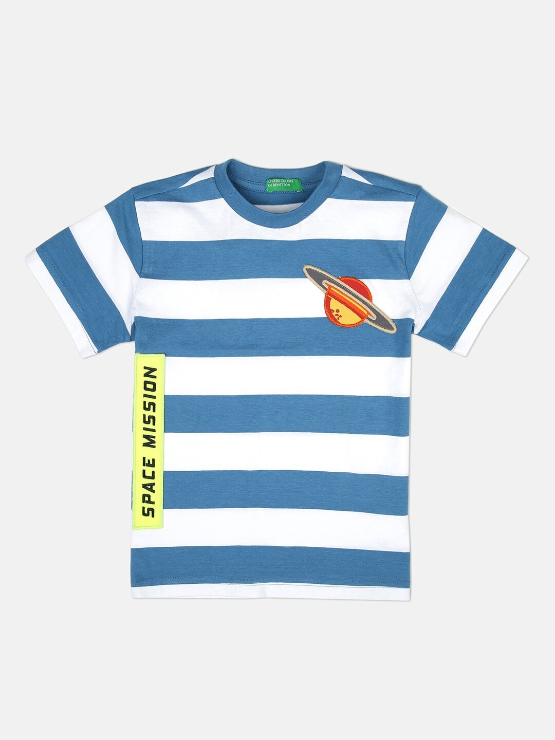 

United Colors of Benetton Boys Green & baby powder Striped T-shirt