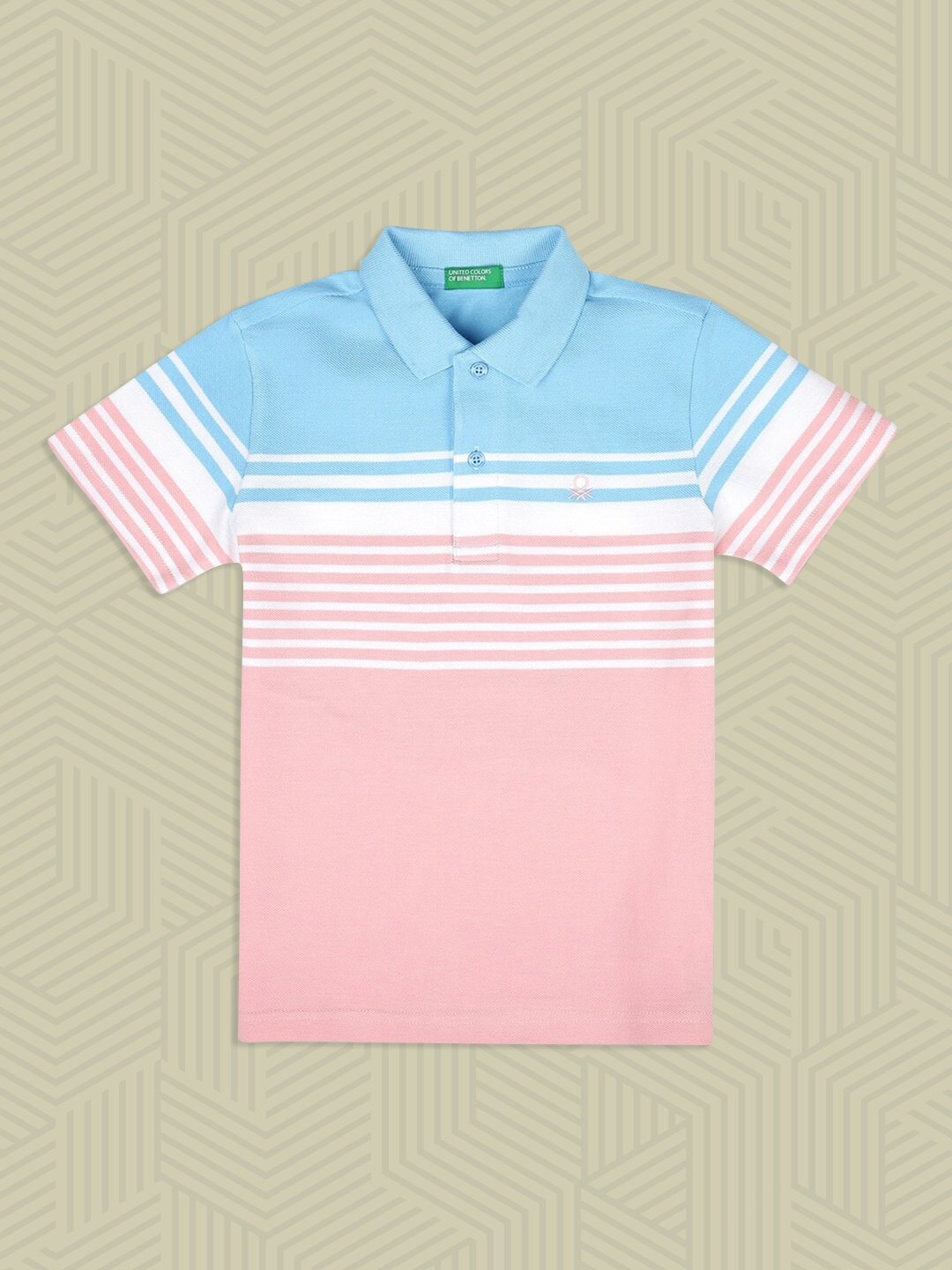 

United Colors of Benetton Boys Pink Striped Polo Collar T-shirt