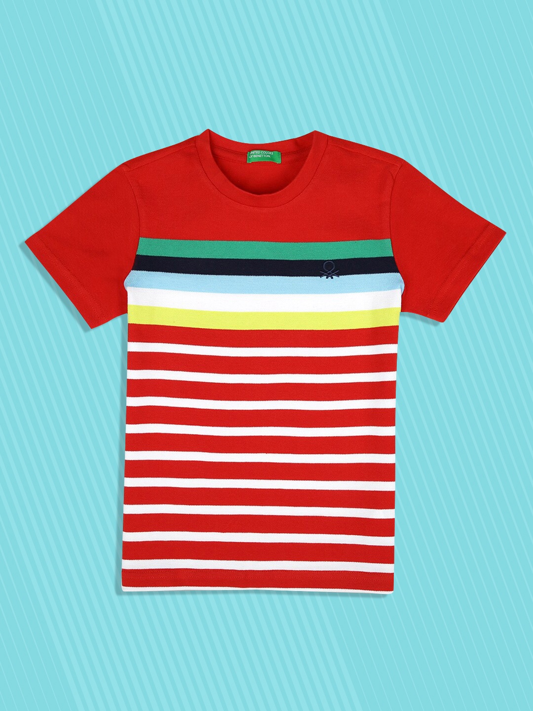 

United Colors of Benetton Boys Red & lemon iced tea Striped V-Neck T-shirt