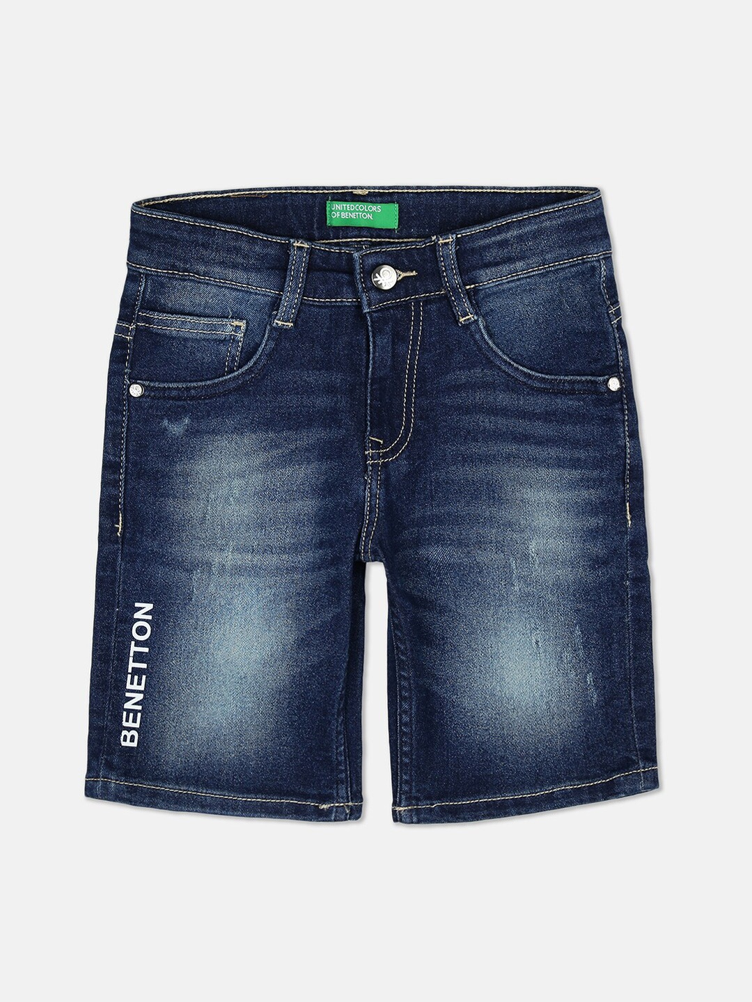 

United Colors of Benetton Boys Navy Blue Washed Denim Shorts