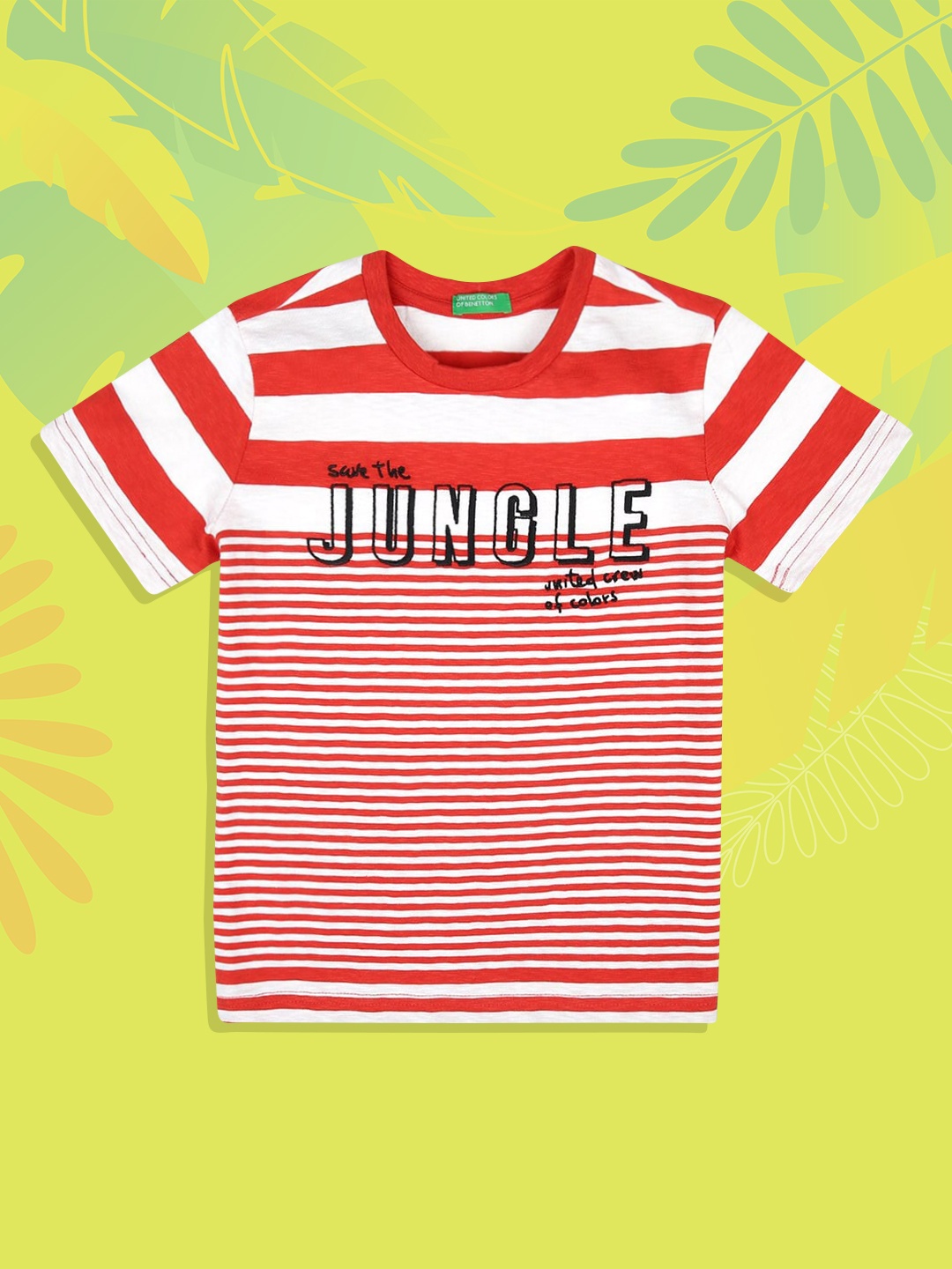 

United Colors of Benetton Boys Red & white alyssum Striped Applique T-shirt