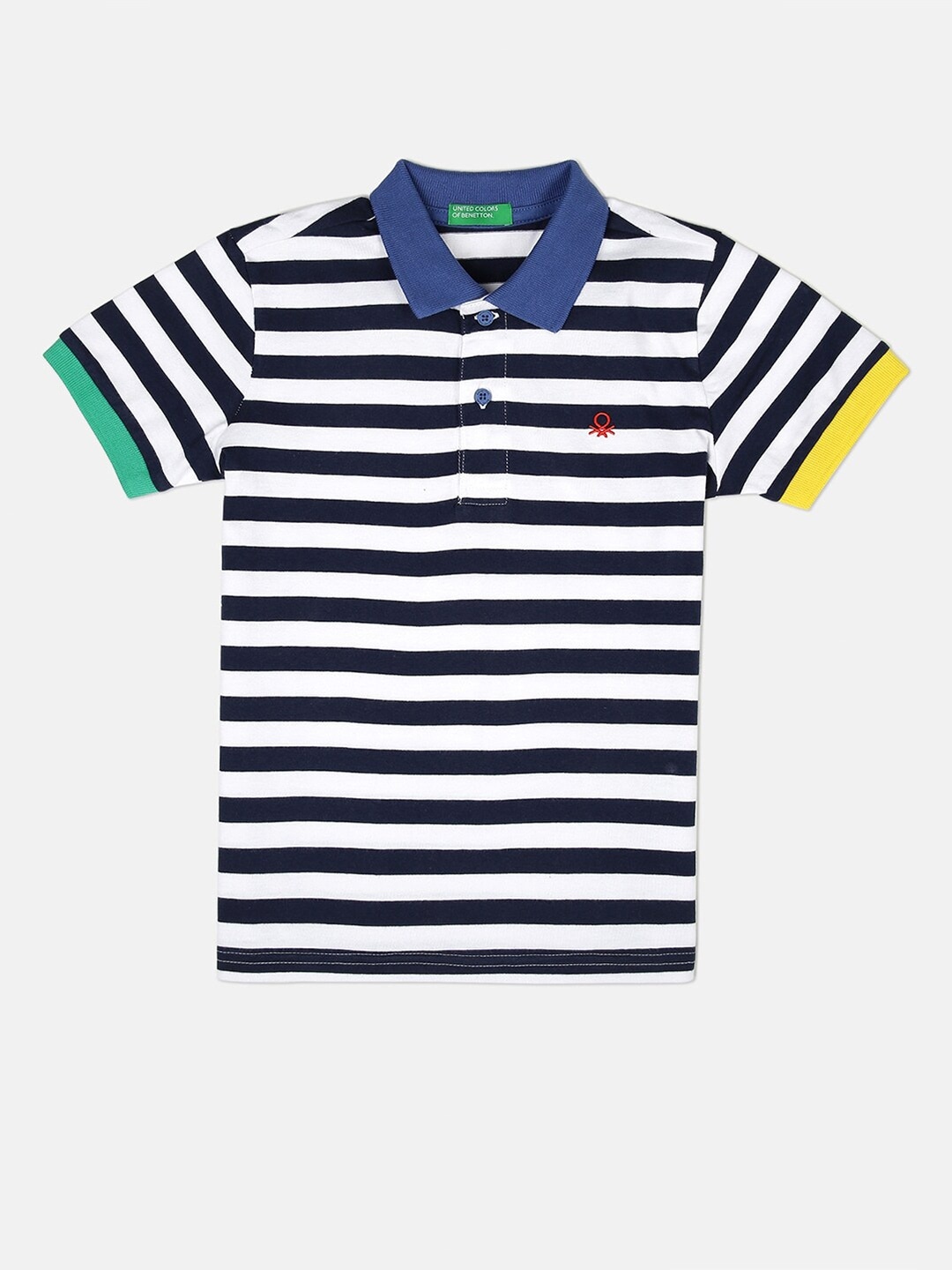 

United Colors of Benetton Boys Navy Blue & dark sapphire Striped Polo Collar T-shirt