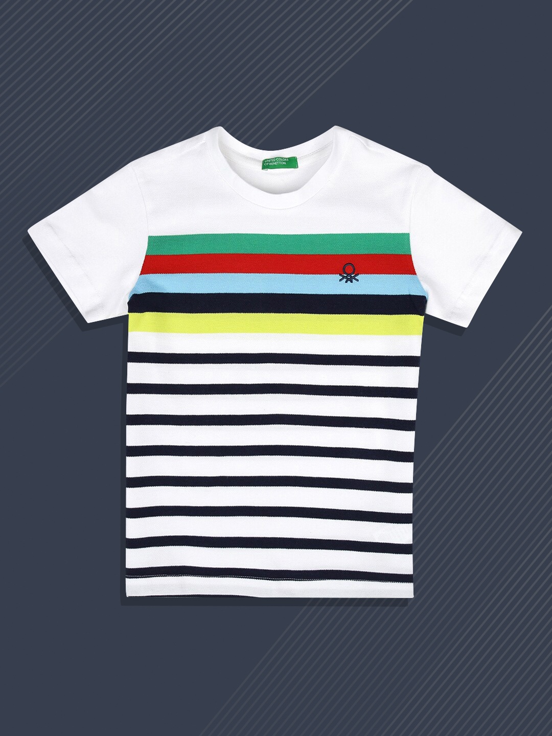 

United Colors of Benetton Boys White & magnolia Striped V-Neck T-shirt