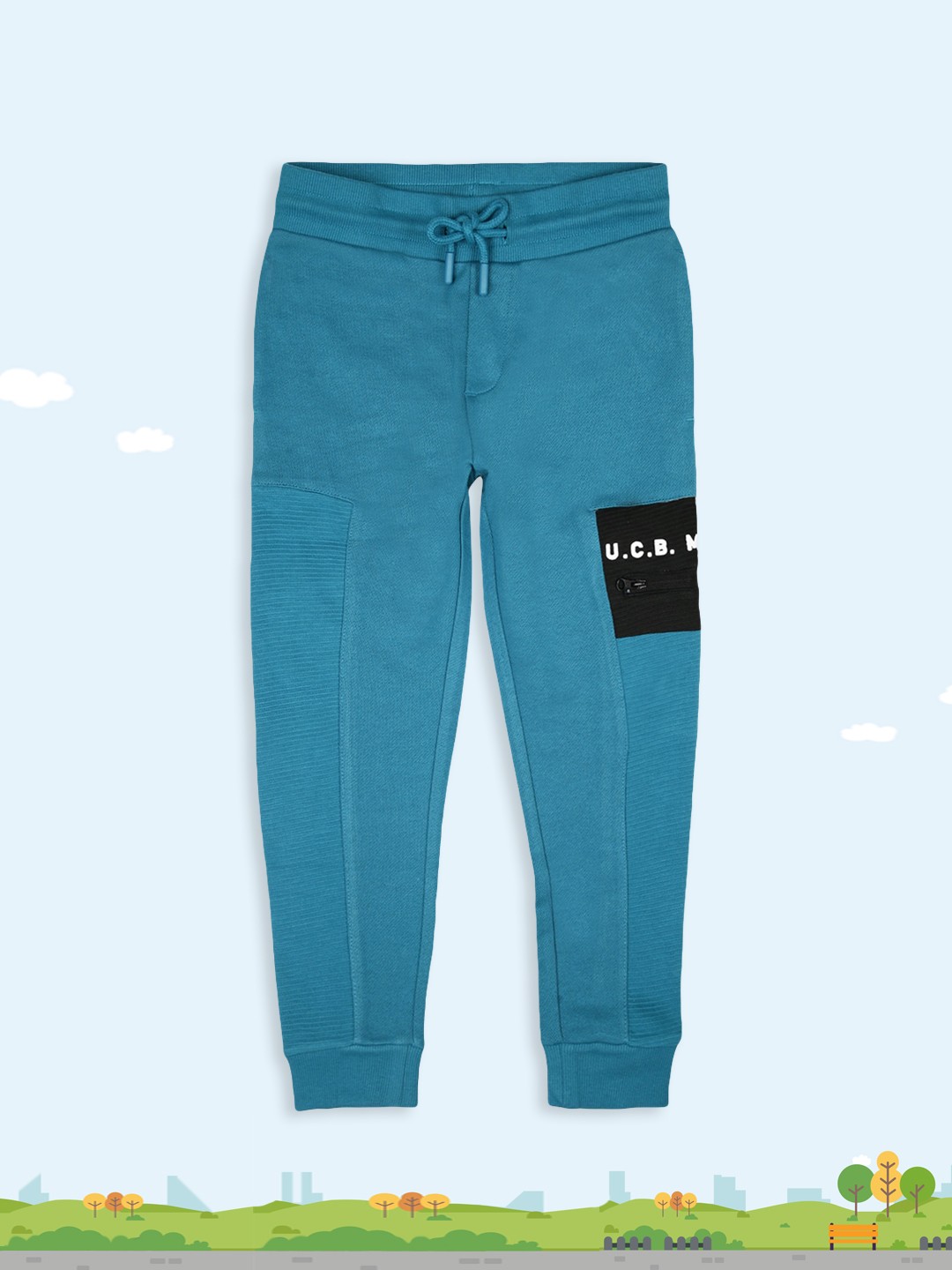 

United Colors of Benetton Boys Turquoise Blue Typography Printed Cotton Joggers