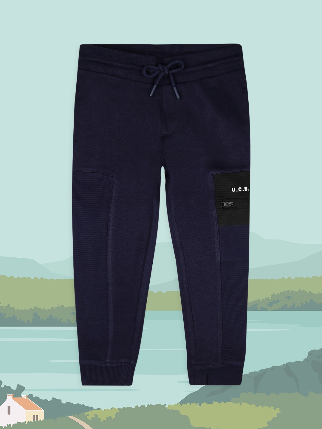 

United Colors of Benetton Boys Navy Blue Solid Cotton Joggers