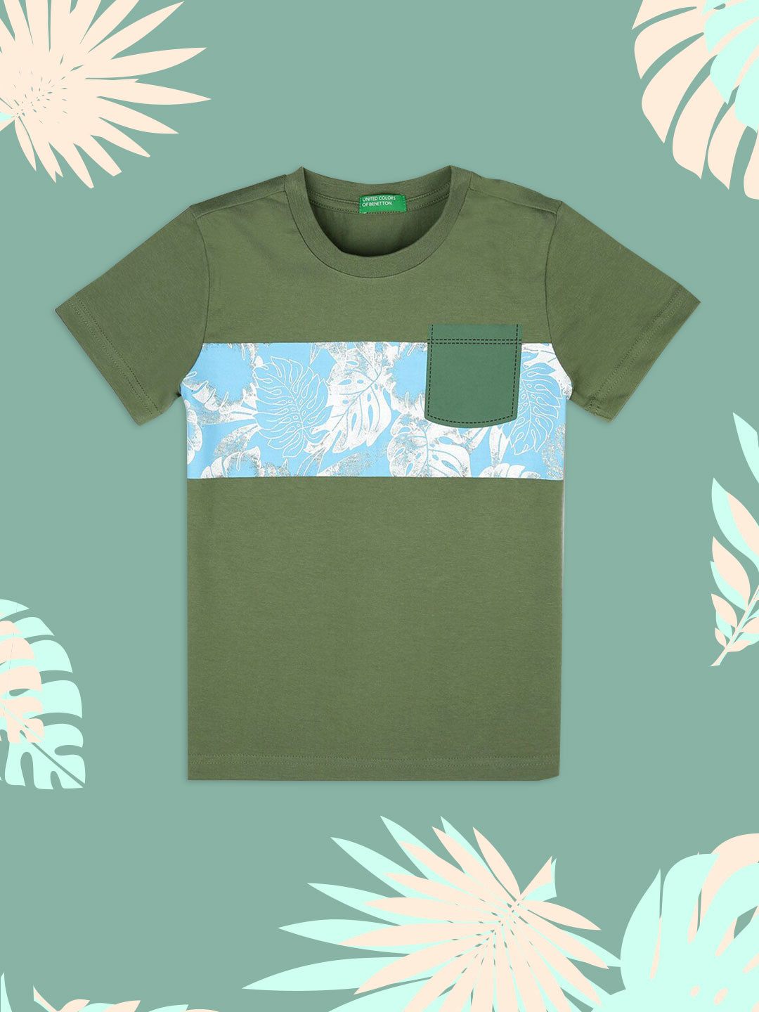 

United Colors of Benetton Boys Red & olivine Colourblocked T-shirt