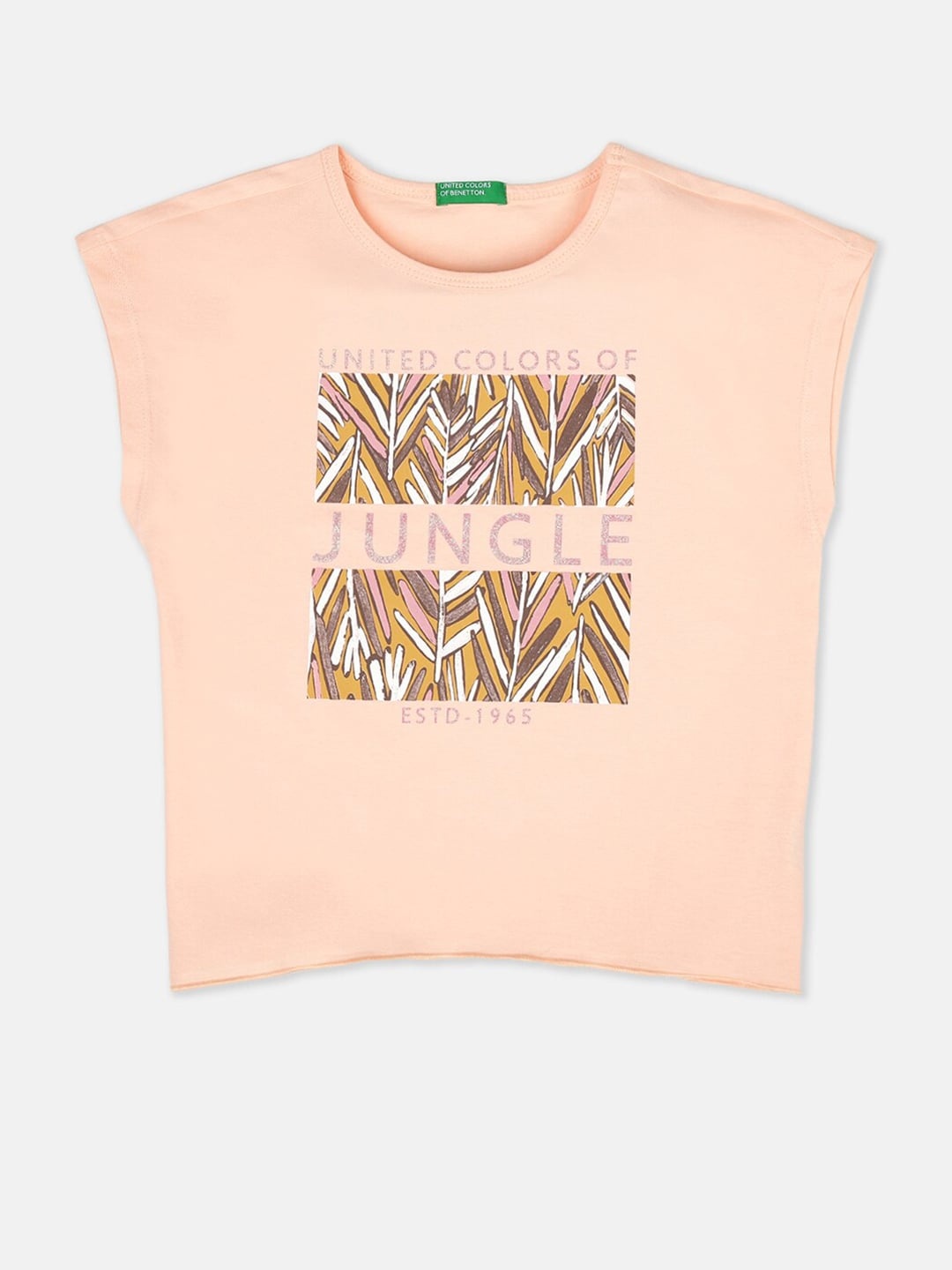 

United Colors of Benetton Girls Peach-Coloured Printed Applique T-shirt