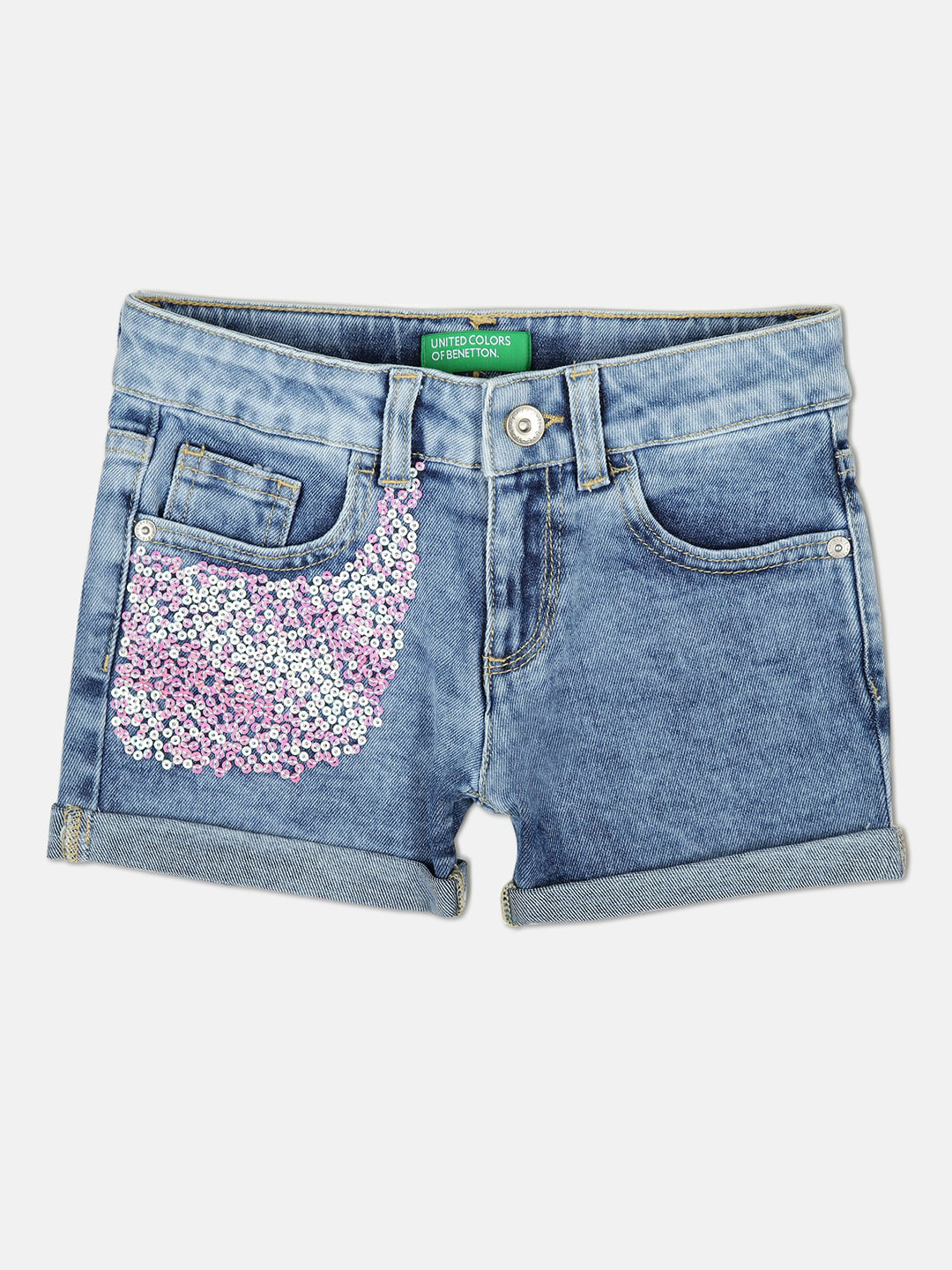 

United Colors of Benetton Girls Blue Washed Denim Shorts