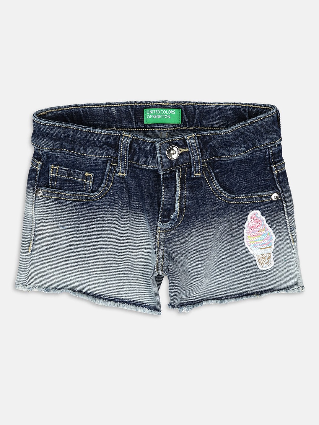 

United Colors of Benetton Girls Navy Blue Washed Denim Shorts