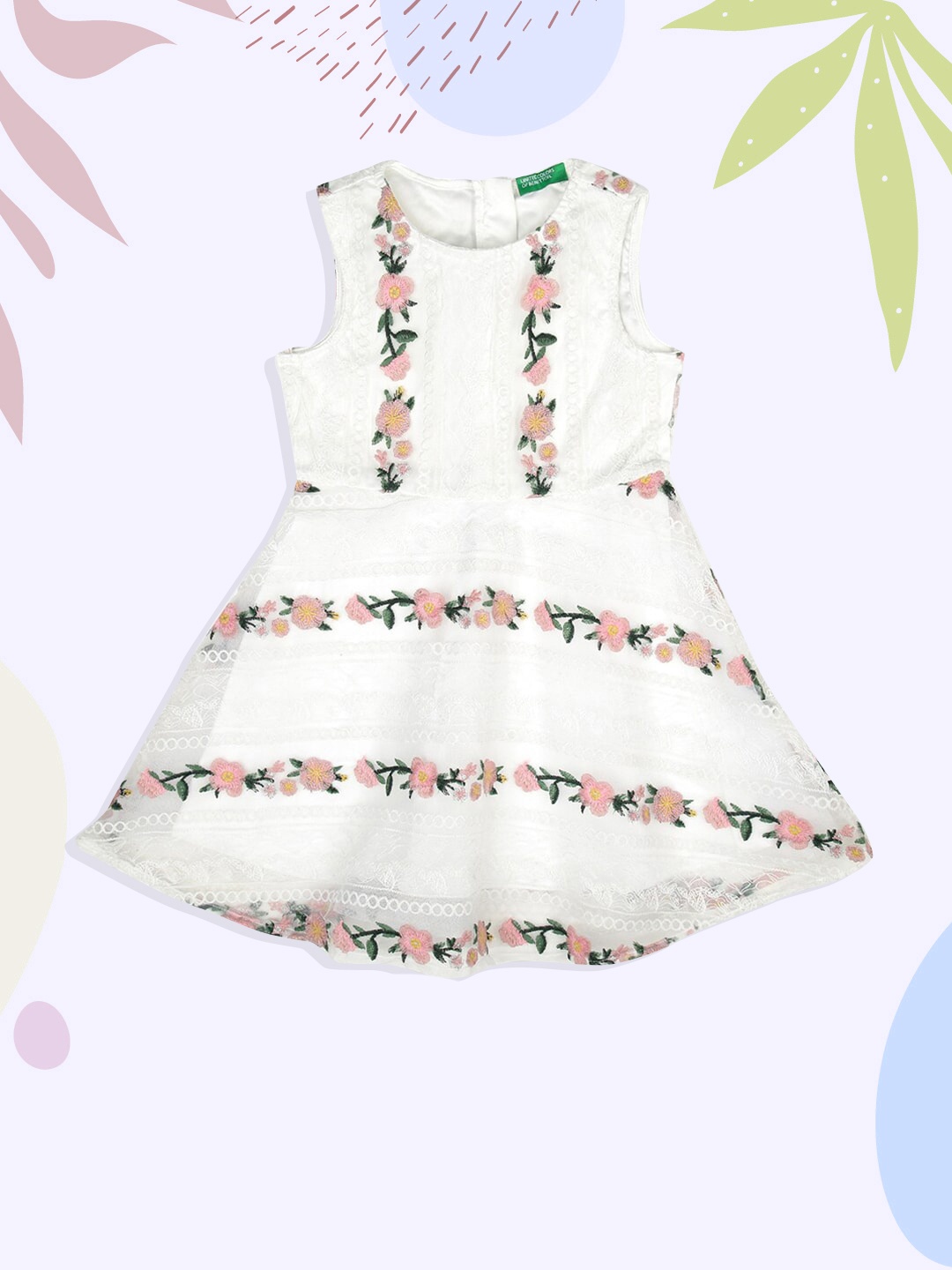

United Colors of Benetton White & guyabano Floral A-Line Dress