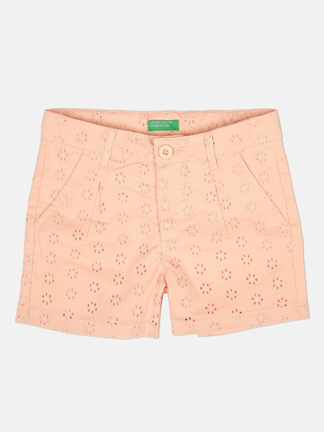 

United Colors of Benetton Girls Peach-Coloured Conversational Printed Shorts