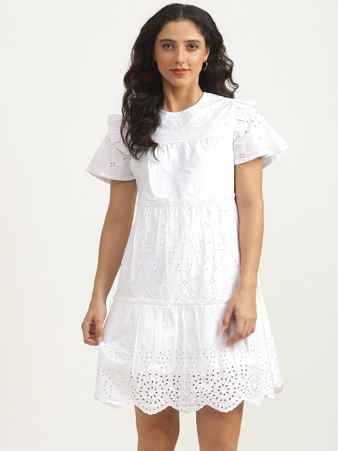 

United Colors of Benetton White Keyhole Neck A-Line Dress