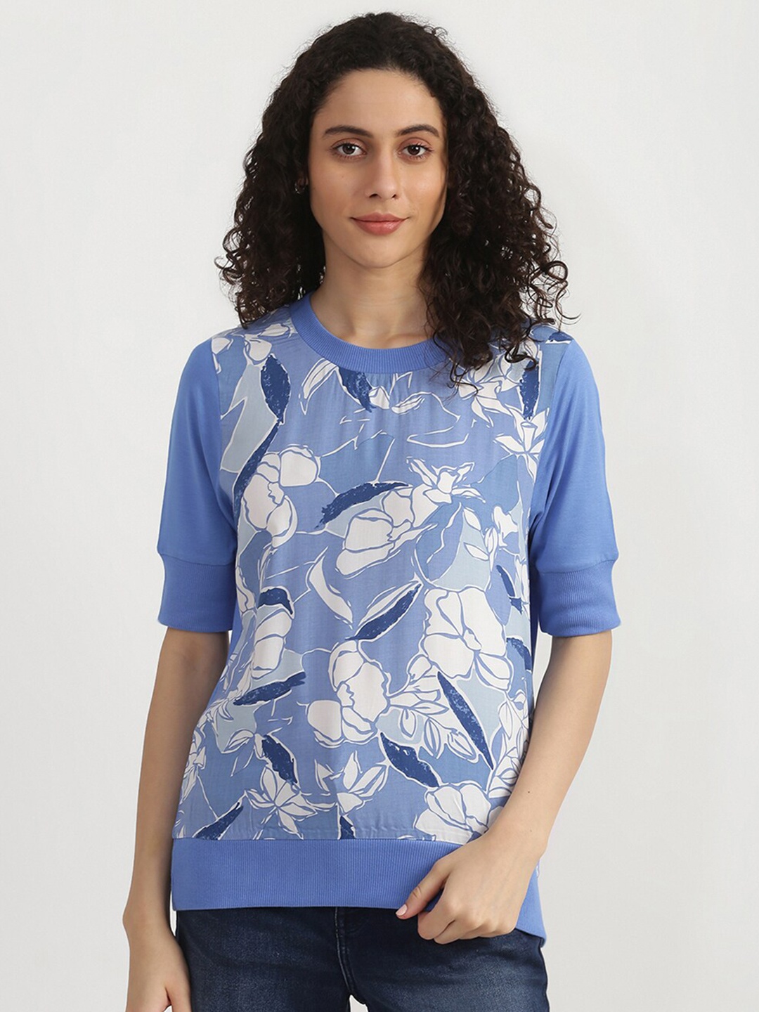 

United Colors of Benetton Women Blue Floral Printed Top