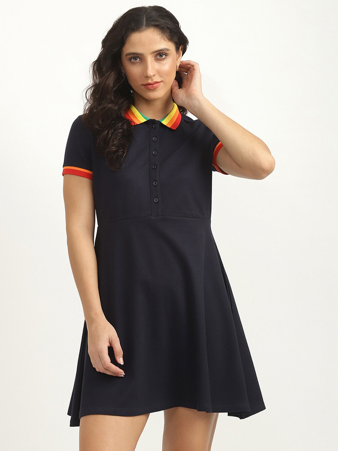 

United Colors of Benetton Navy Blue Solid Fit & Flare Dress