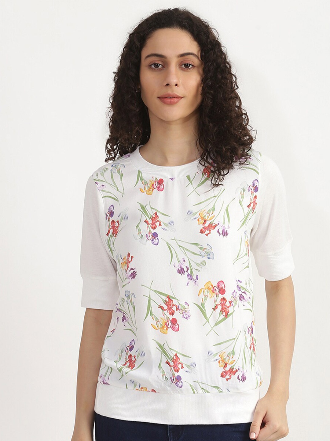 

United Colors of Benetton White Floral Print Top