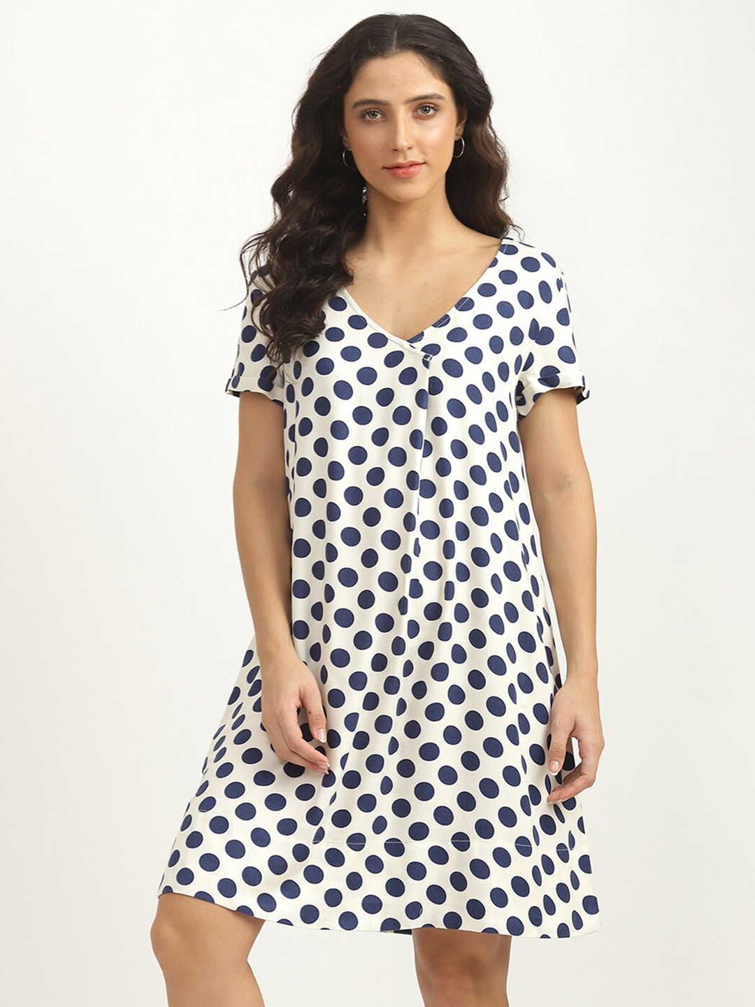 

United Colors of Benetton Navy Blue & White Printed A-Line Dress